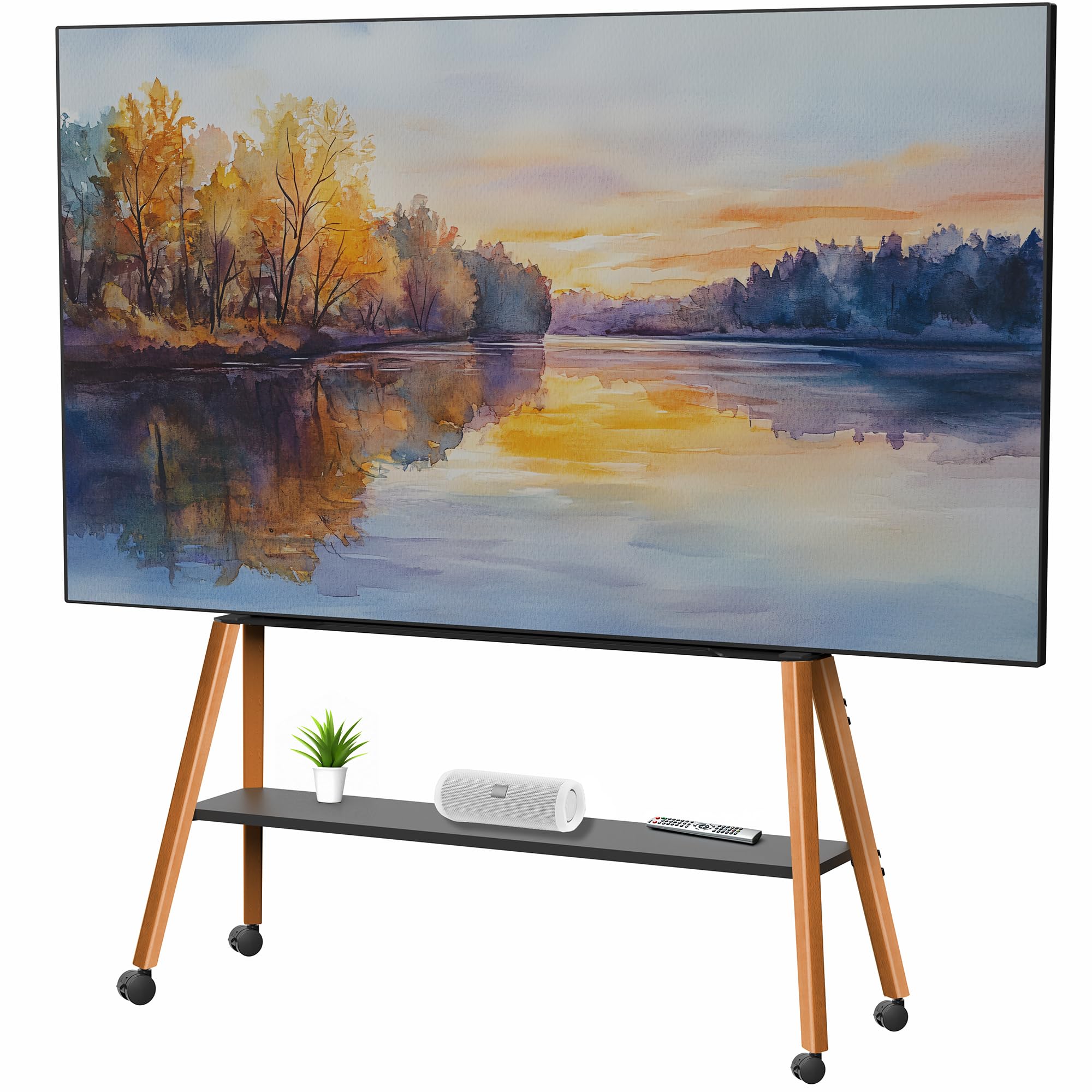 Mobile Easel TV Stand with Shelf for 50” to 90” TVs