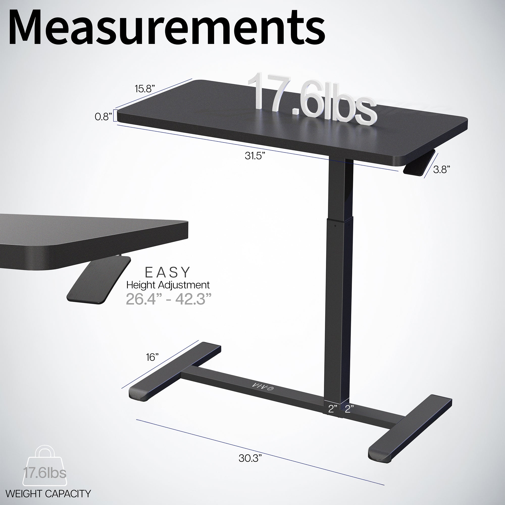 Measurements and specifications for mobile laptop cart