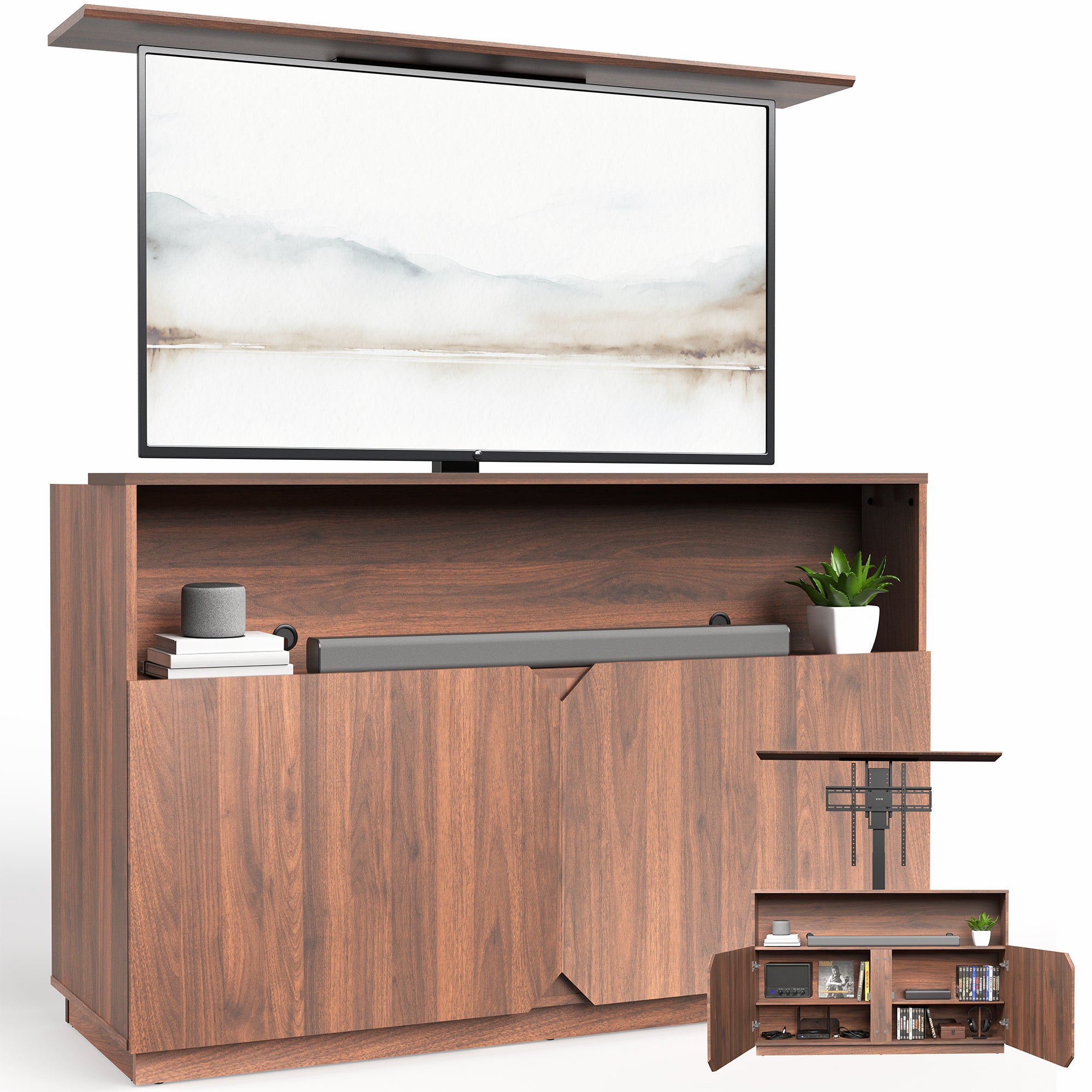 TV Lift Cabinet with Motorized Stand and Storage - 32" to 55" Screens