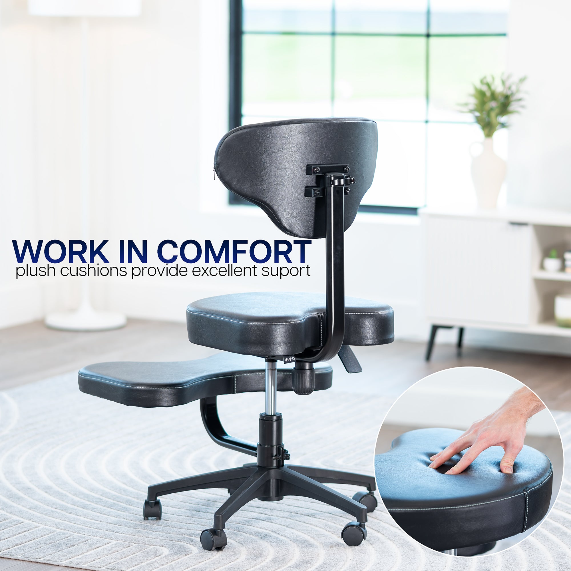Ergonomic office chair with plush cushions in a home office setting