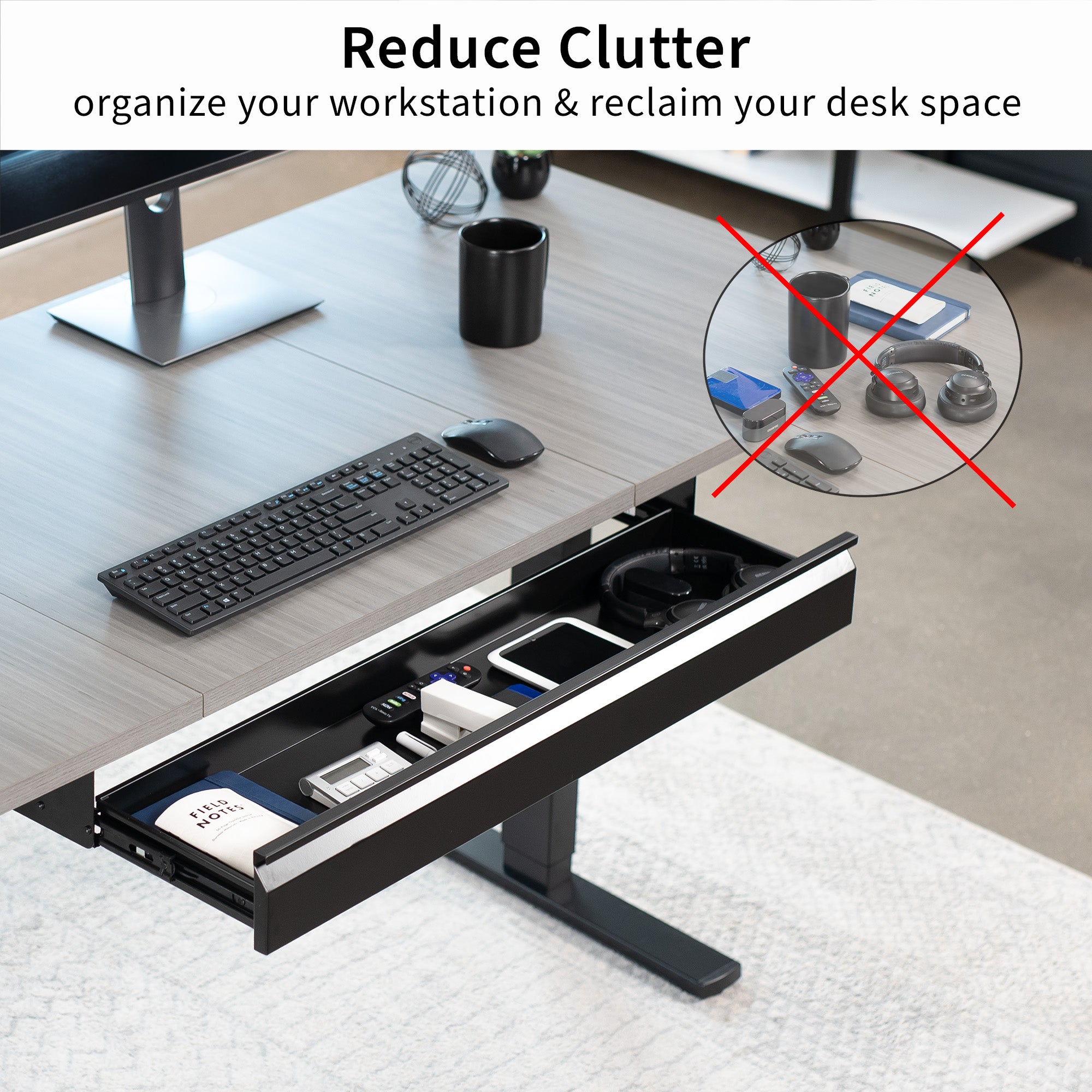 Sturdy extra long pullout under desk organizer drawer for office storage and organization.