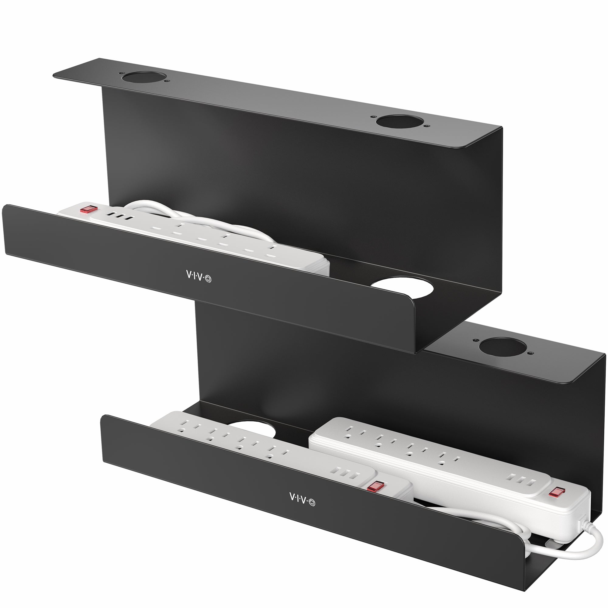 Extra deep under desk cable management trays (2 pack) for office storage. Low profile, sleek, and flexible with simple installation.