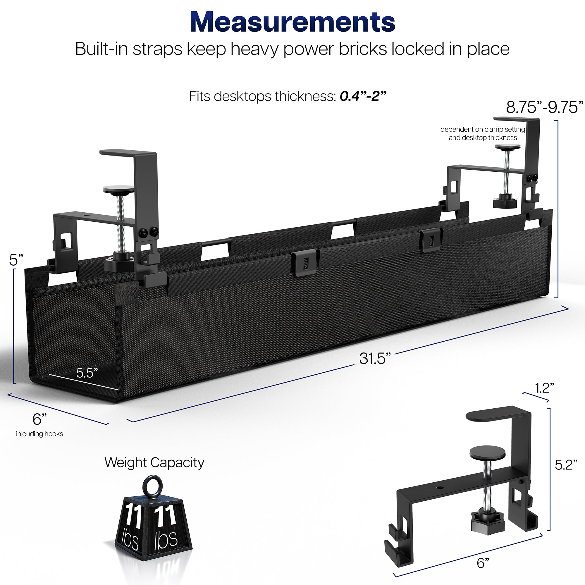 31" Clamp-on cable management tray