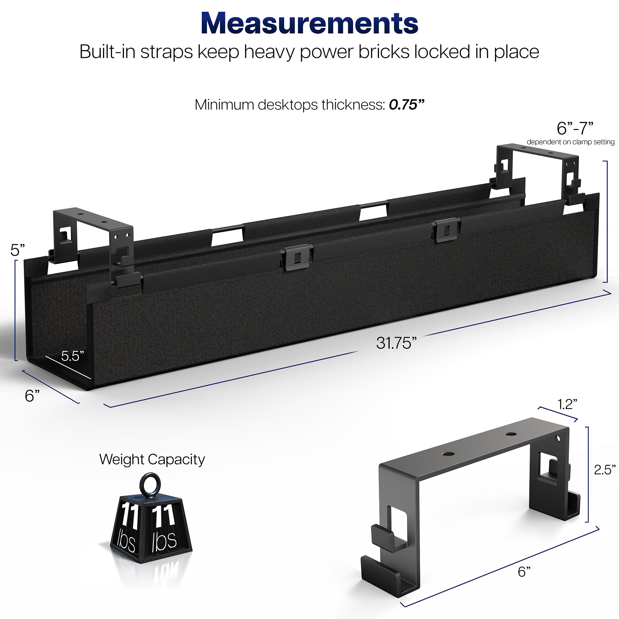 31" Under Desk Fabric Cable Management Tray with desk.