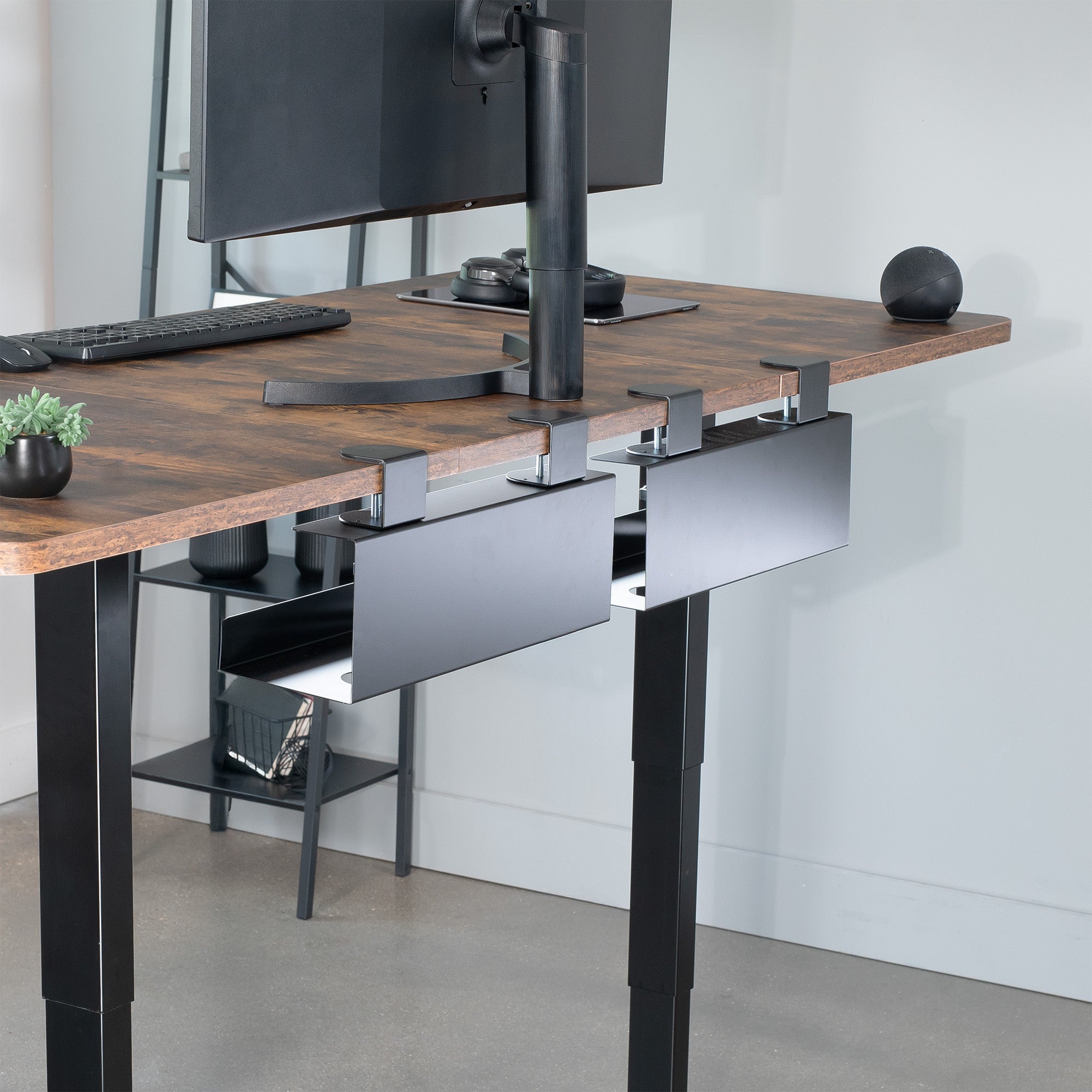 Sturdy under desk cable management trays (pack of 2).