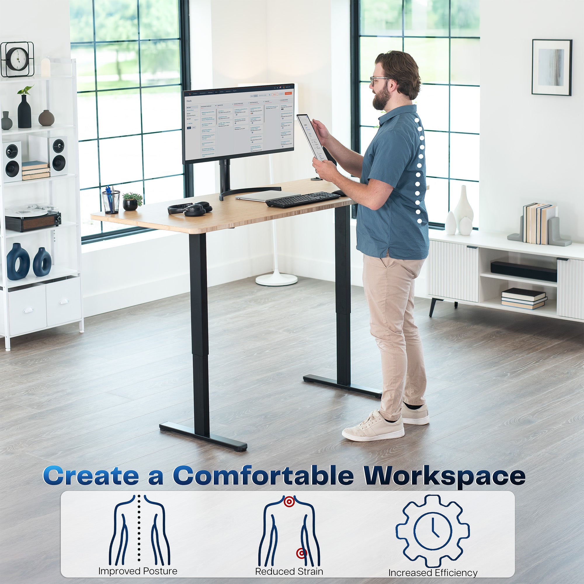 Motorized standing desk frame for raising your table top to a sitting or standing position.