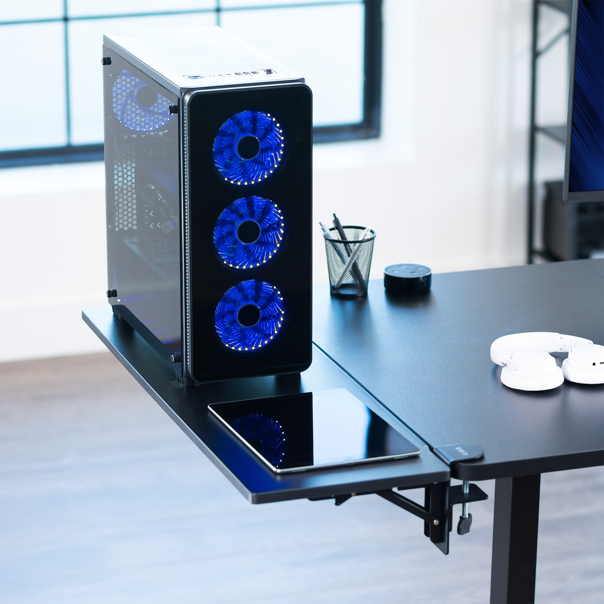 Clamp-on 36 x 12 inch (14 Including Clamps) Desk Extender, Foldable Keyboard Tray, Table Mount for Sit Stand Desks