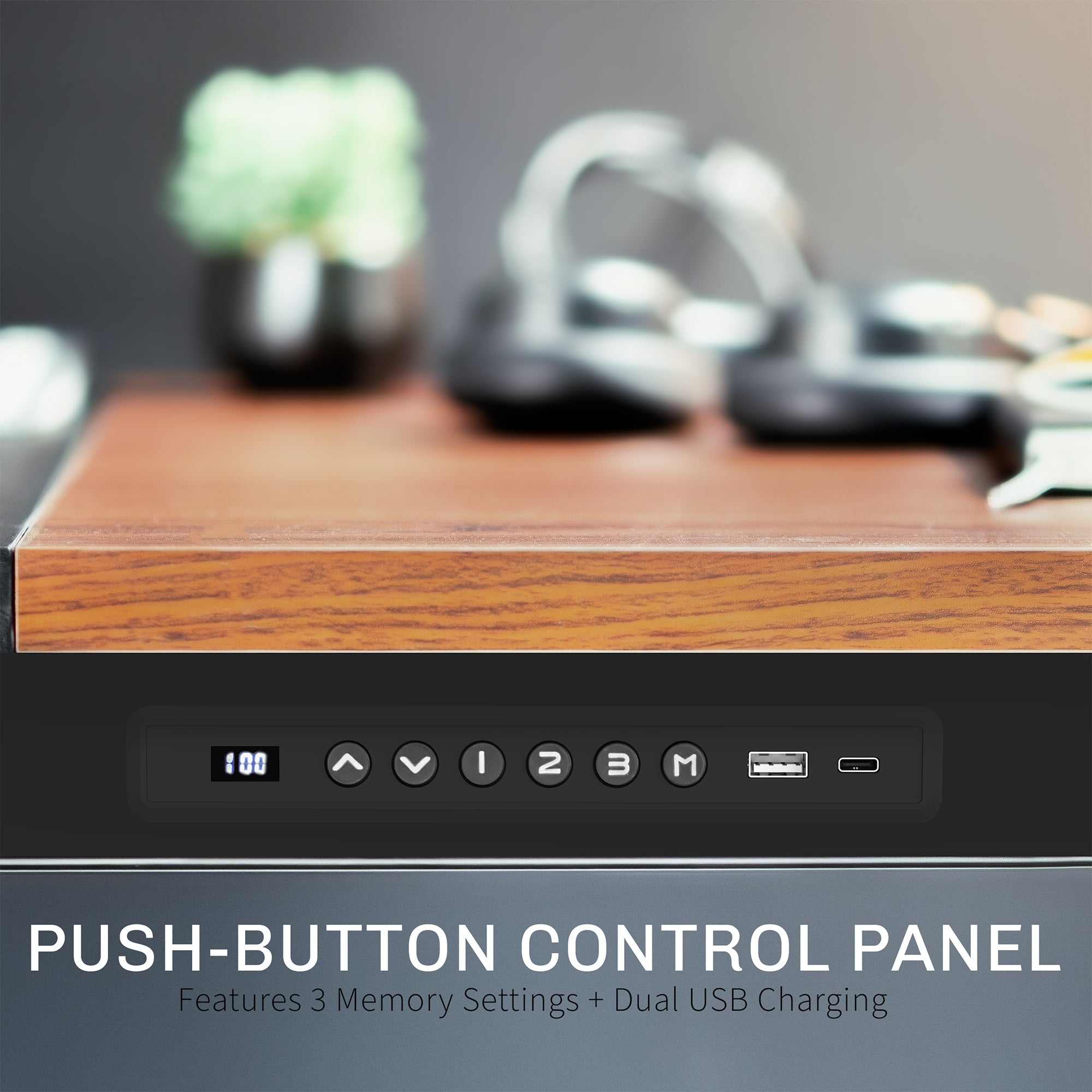 Premium Electric 4-Leg Quad Motor Desk Frame and push button control panel.