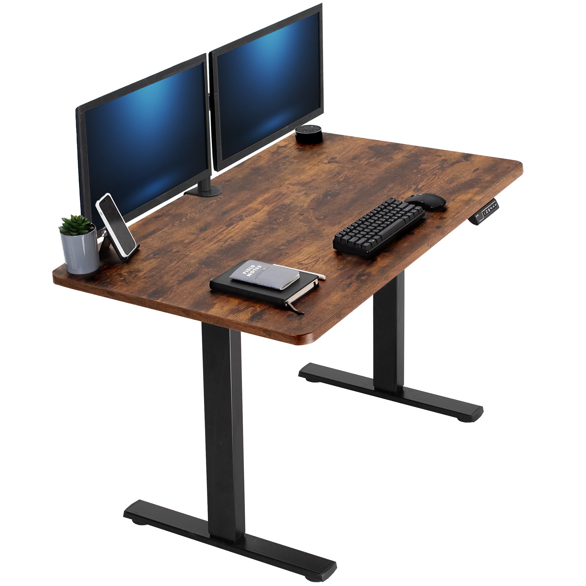 Sturdy ergonomic sit or stand active desk workstation with adjustable height using smart control panel.