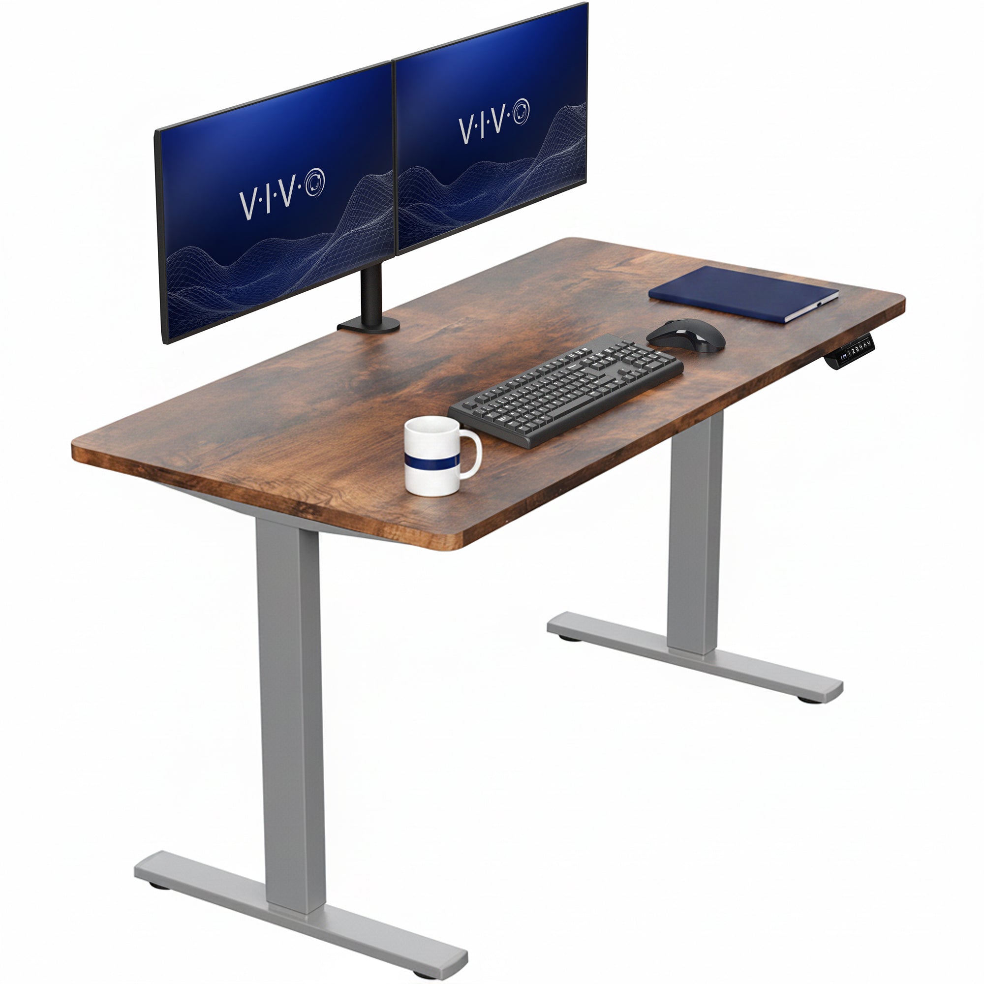 Sturdy ergonomic sit or stand active desk workstation with adjustable height using smart control panel.