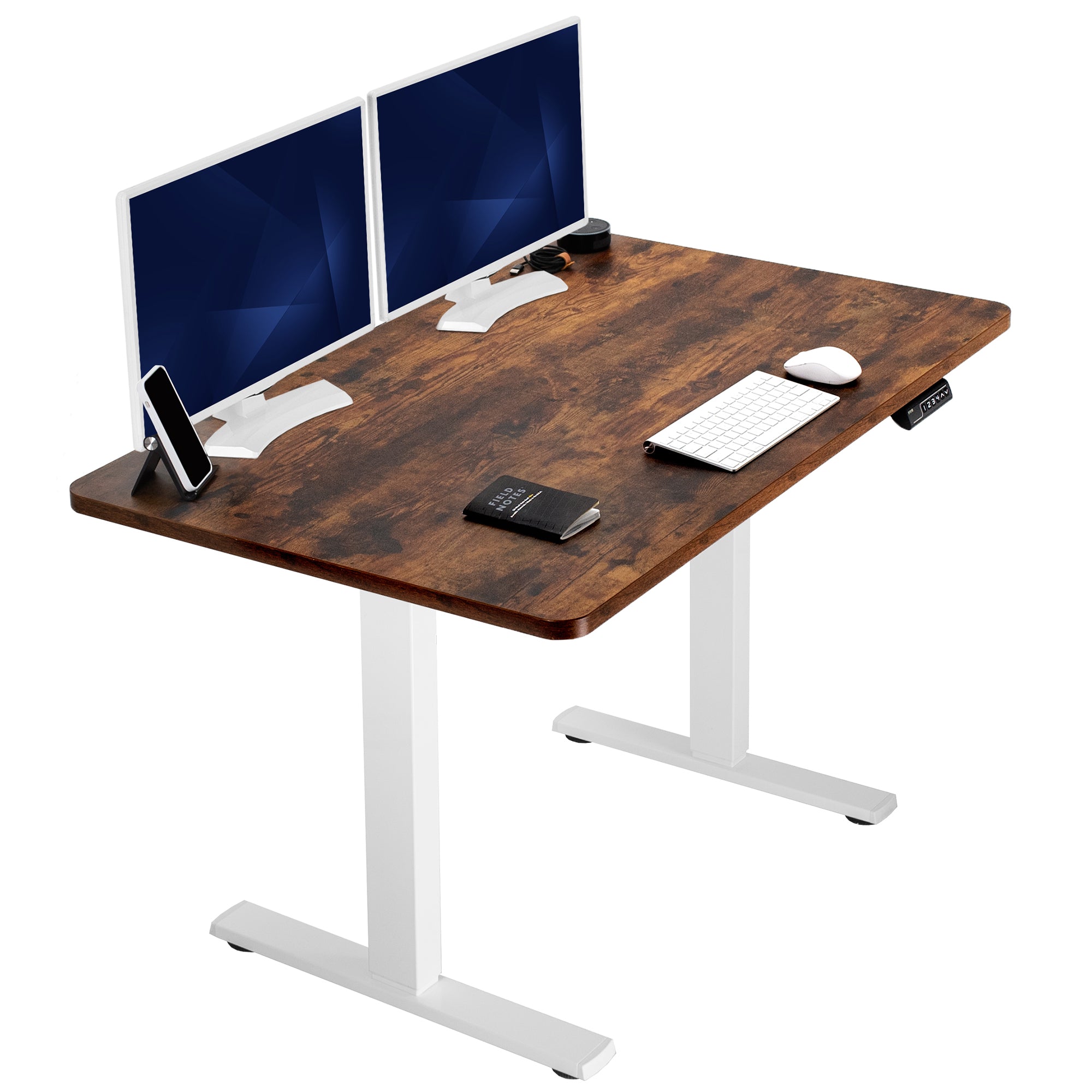Sturdy ergonomic sit or stand active desk workstation with adjustable height using smart control panel.