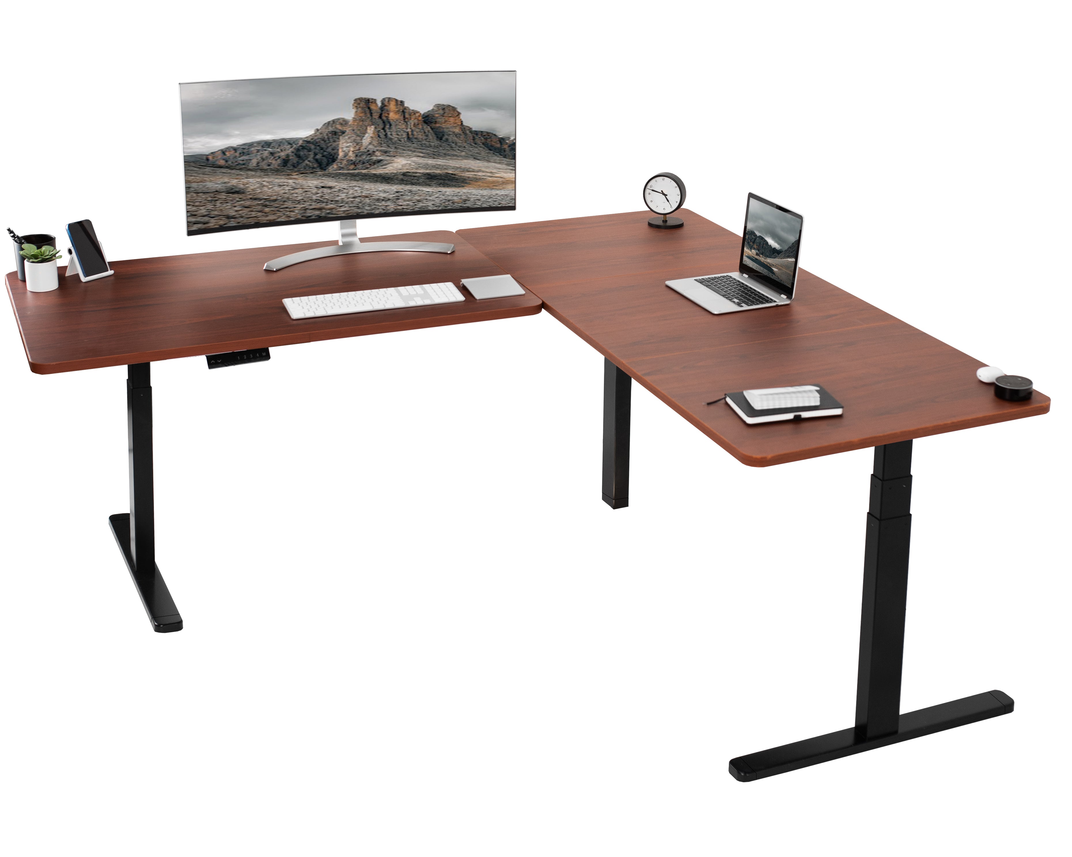 Sit or stand, 3-stage column, heavy-duty, L-shaped corner desk from VIVO.