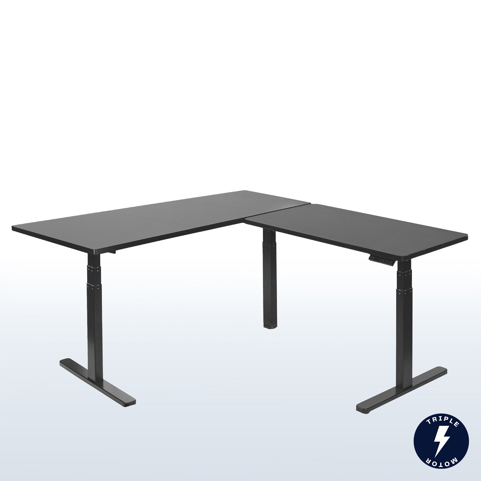 Sit or stand, 3-stage column, heavy-duty, L-shaped corner desk from VIVO.