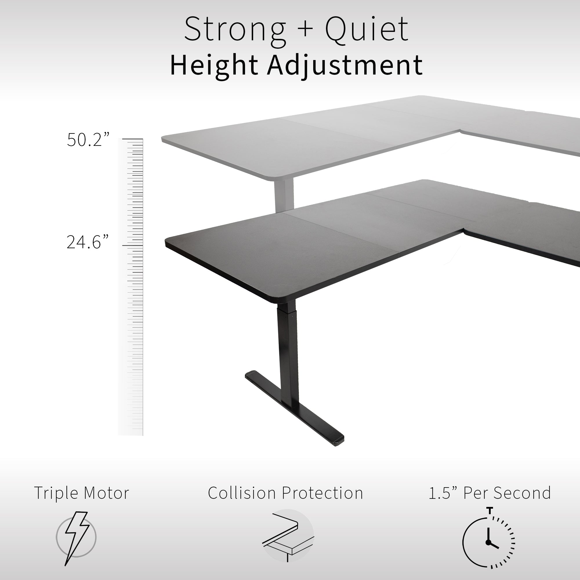 Sit or stand, 3-stage column, heavy-duty, L-shaped corner desk from VIVO.