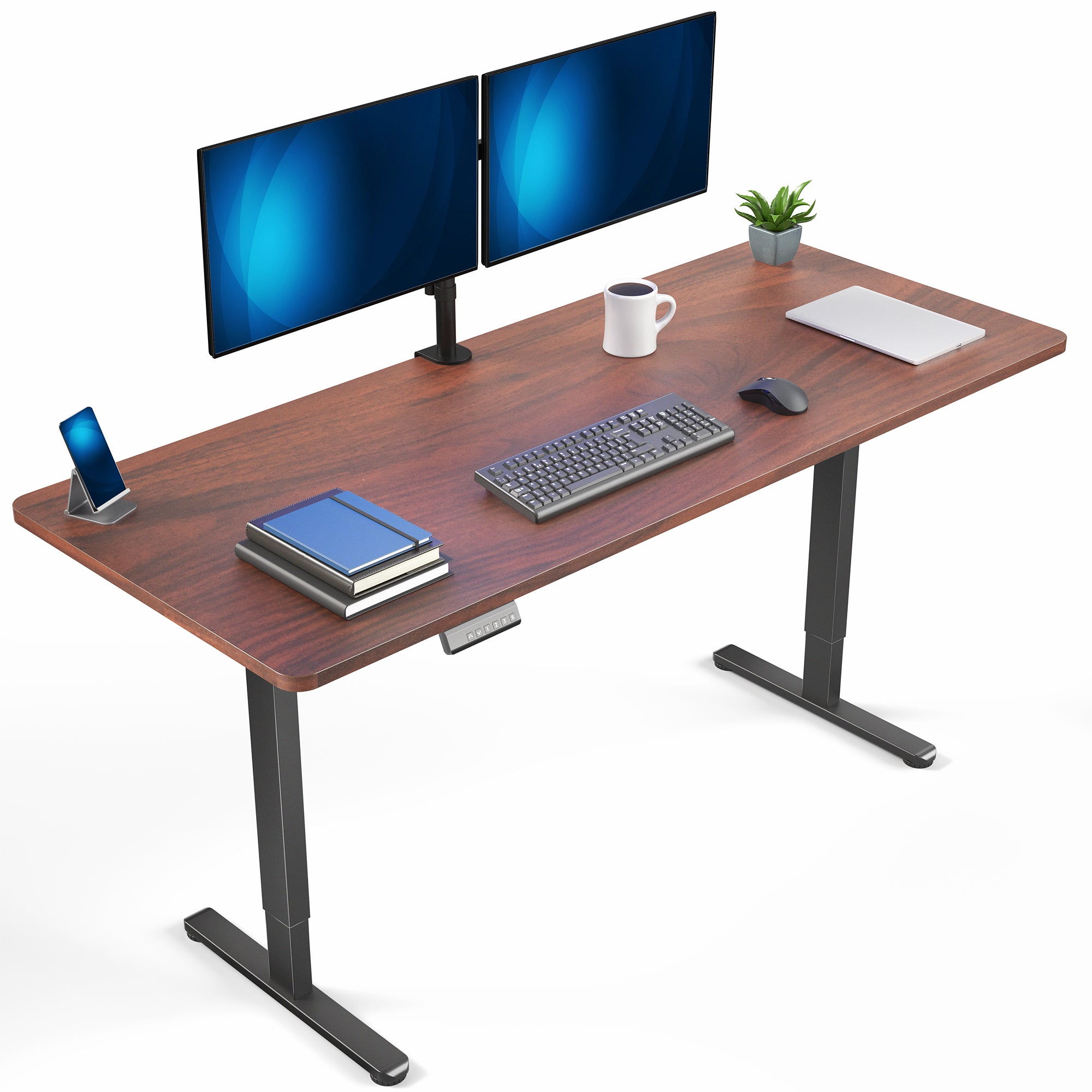 71 x 30 inch dual motor electric desk featuring memory controller height adjustment with memory settings