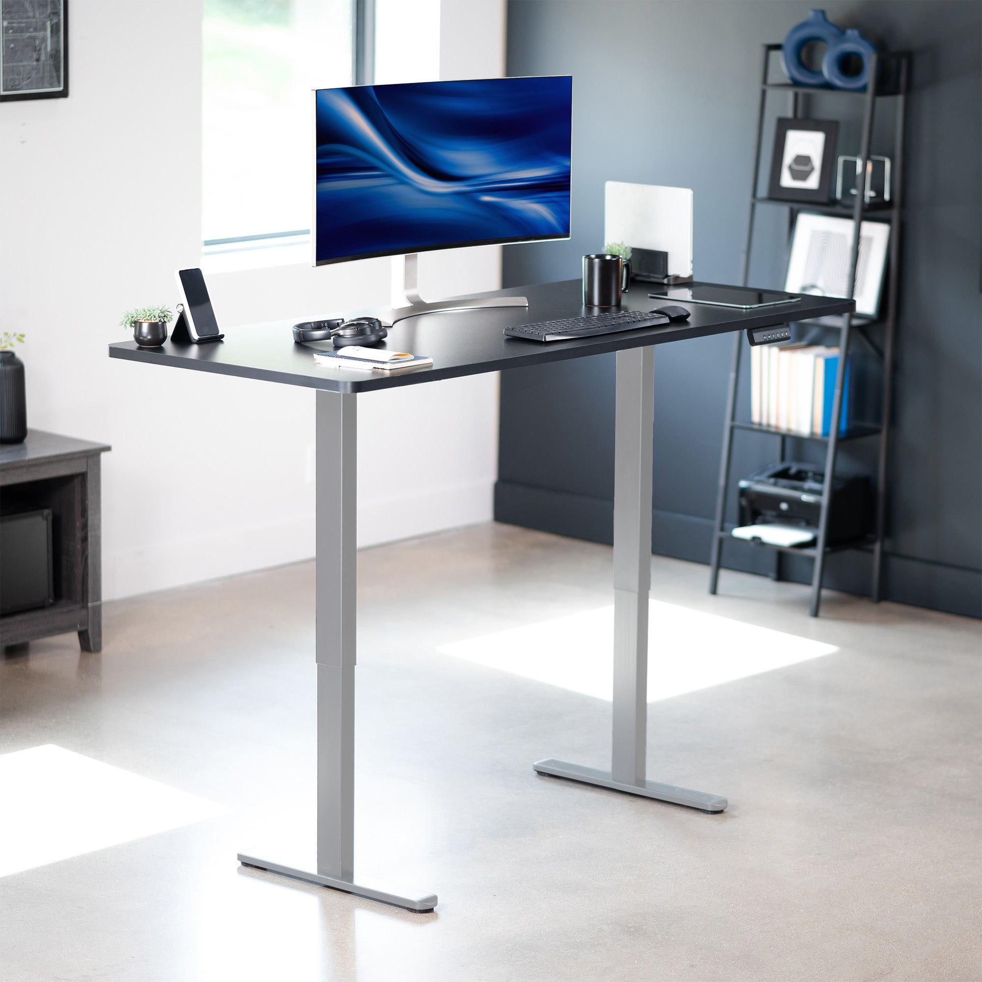 71 x 30 inch dual motor electric desk featuring memory controller height adjustment with memory settings