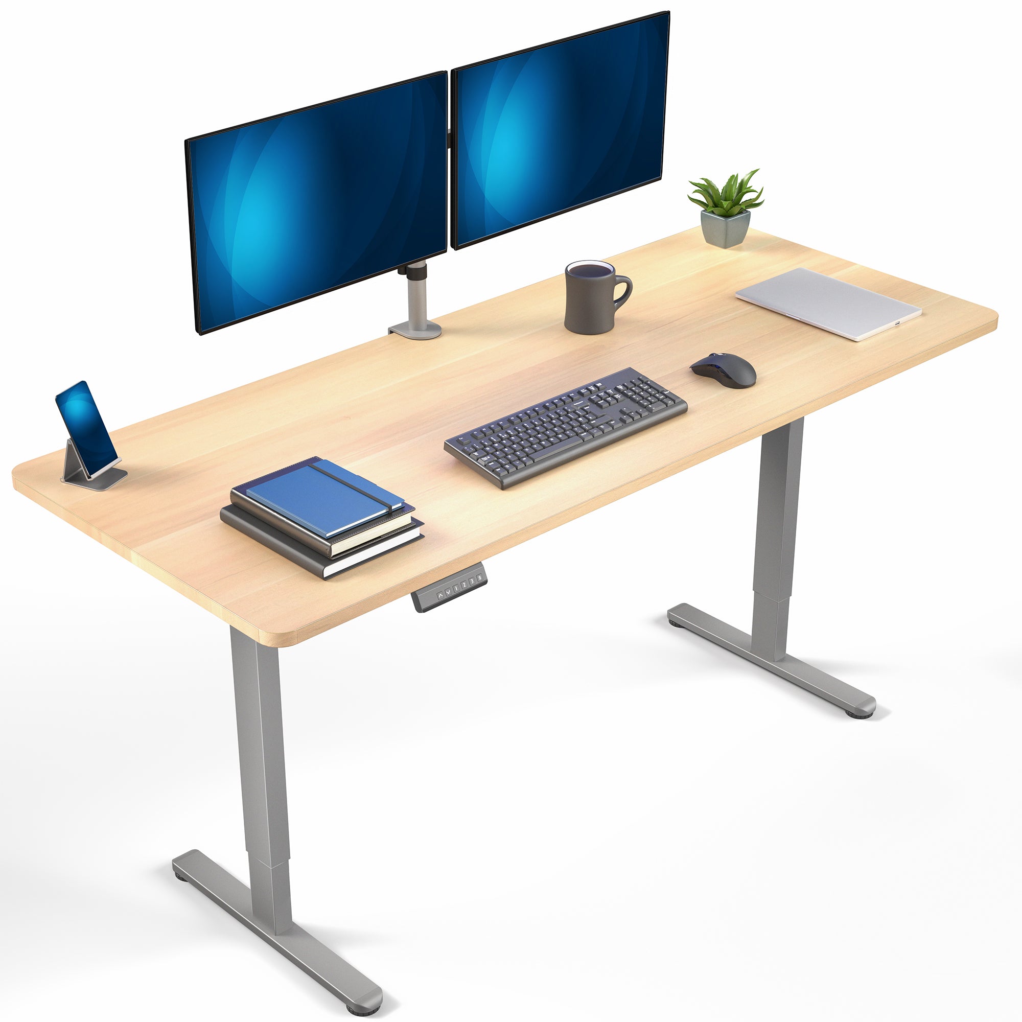 71 x 30 inch dual motor electric desk featuring memory controller height adjustment with memory settings