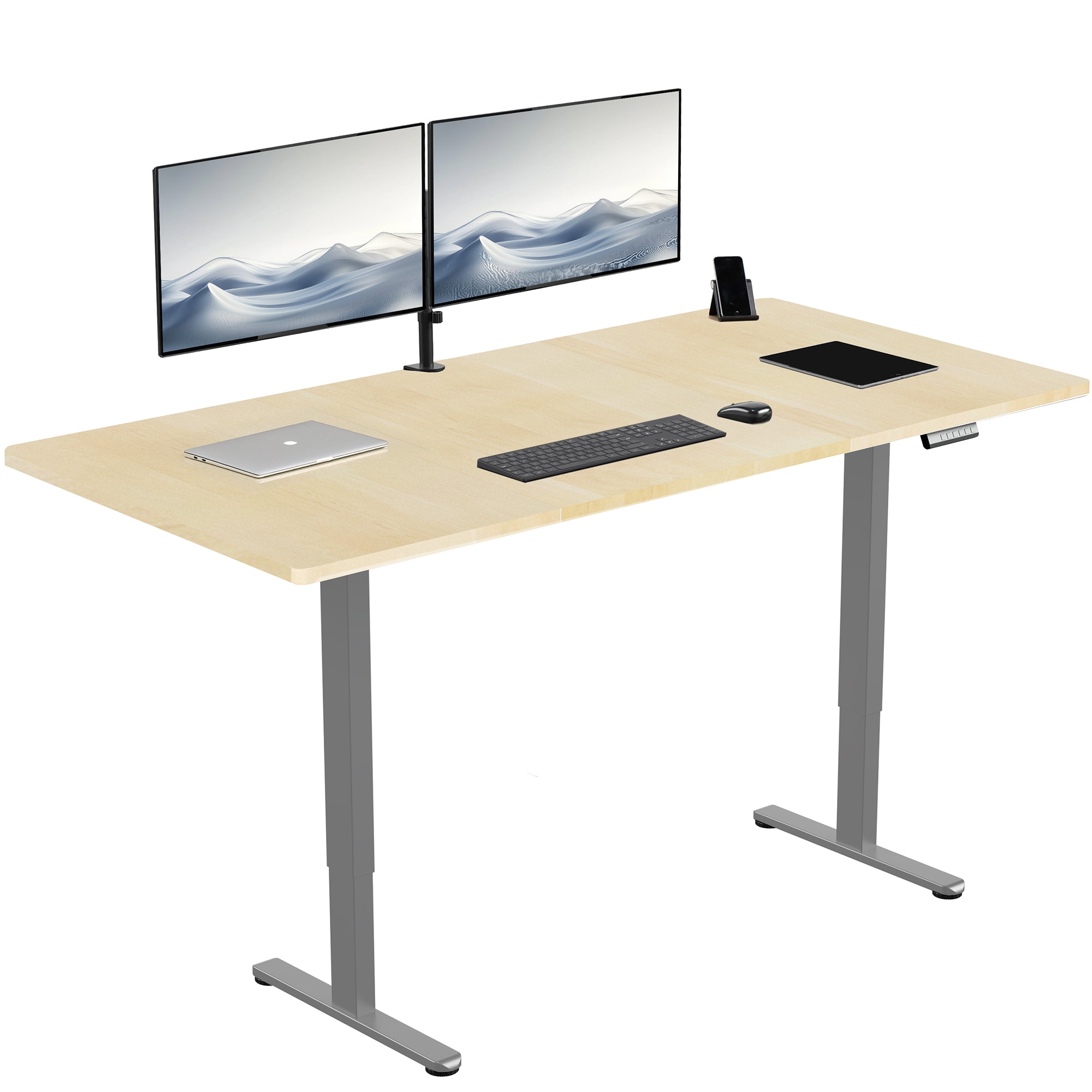 71 x 36 inch dual motor electric desk featuring smart controller height adjustment with memory settings
