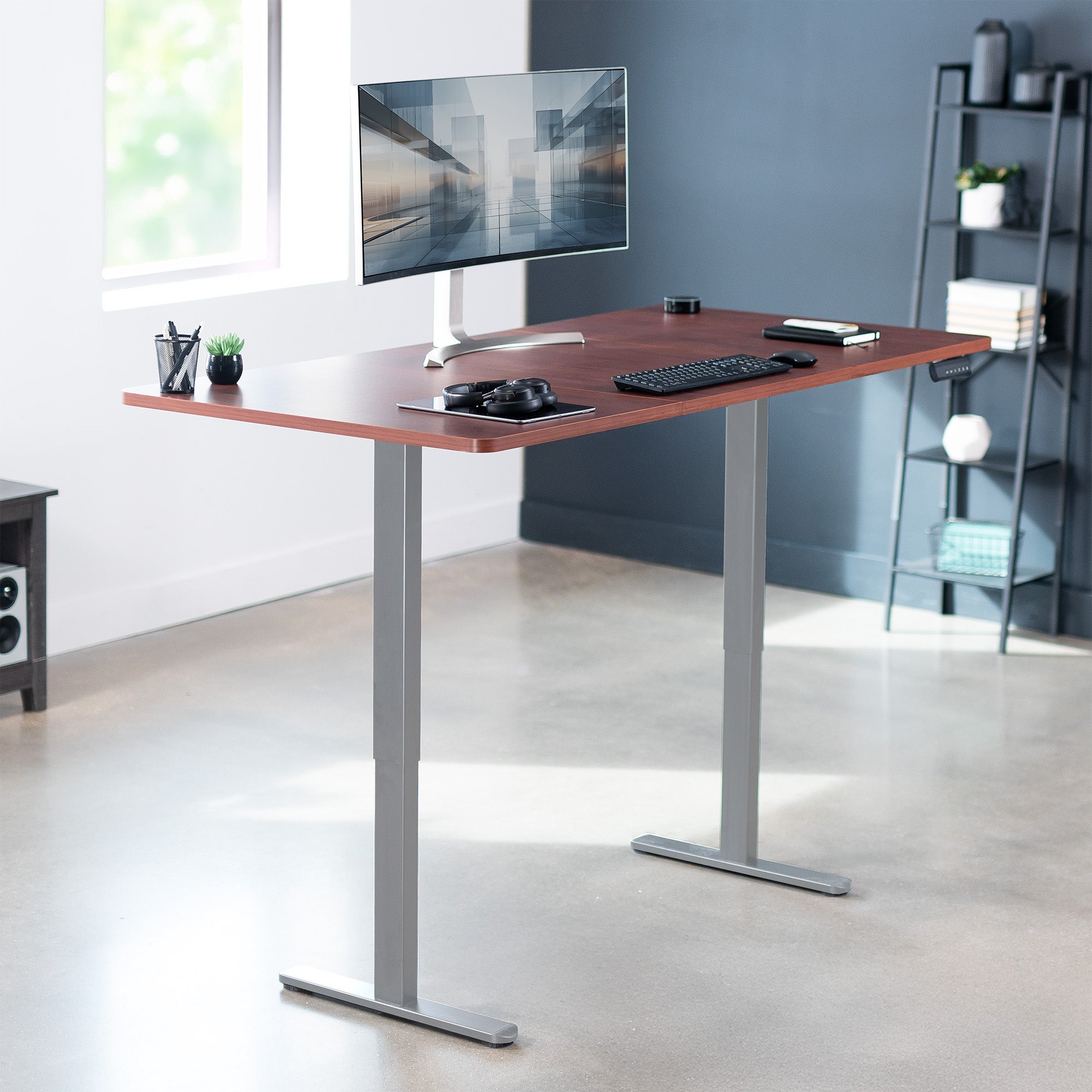 71 x 36 inch dual motor electric desk featuring smart controller height adjustment with memory settings