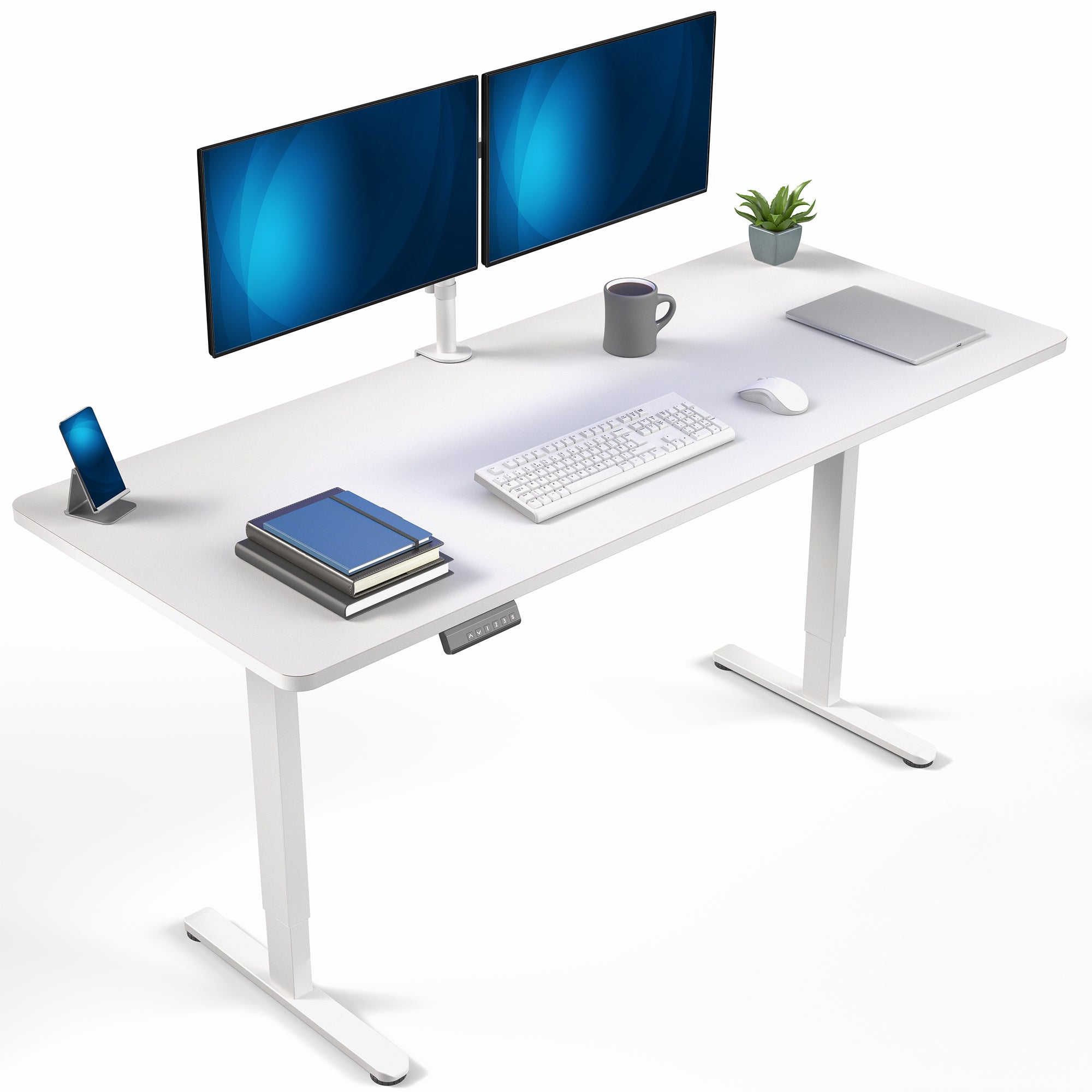 71 x 30 inch dual motor electric desk featuring memory controller height adjustment with memory settings