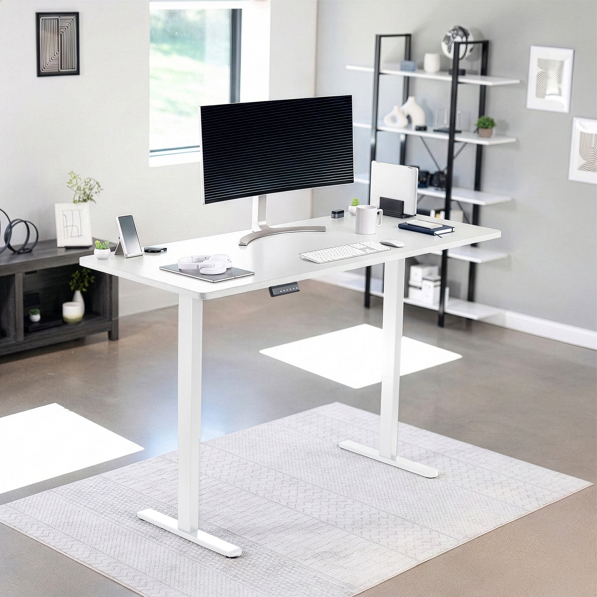 71 x 30 inch dual motor electric desk featuring memory controller height adjustment with memory settings