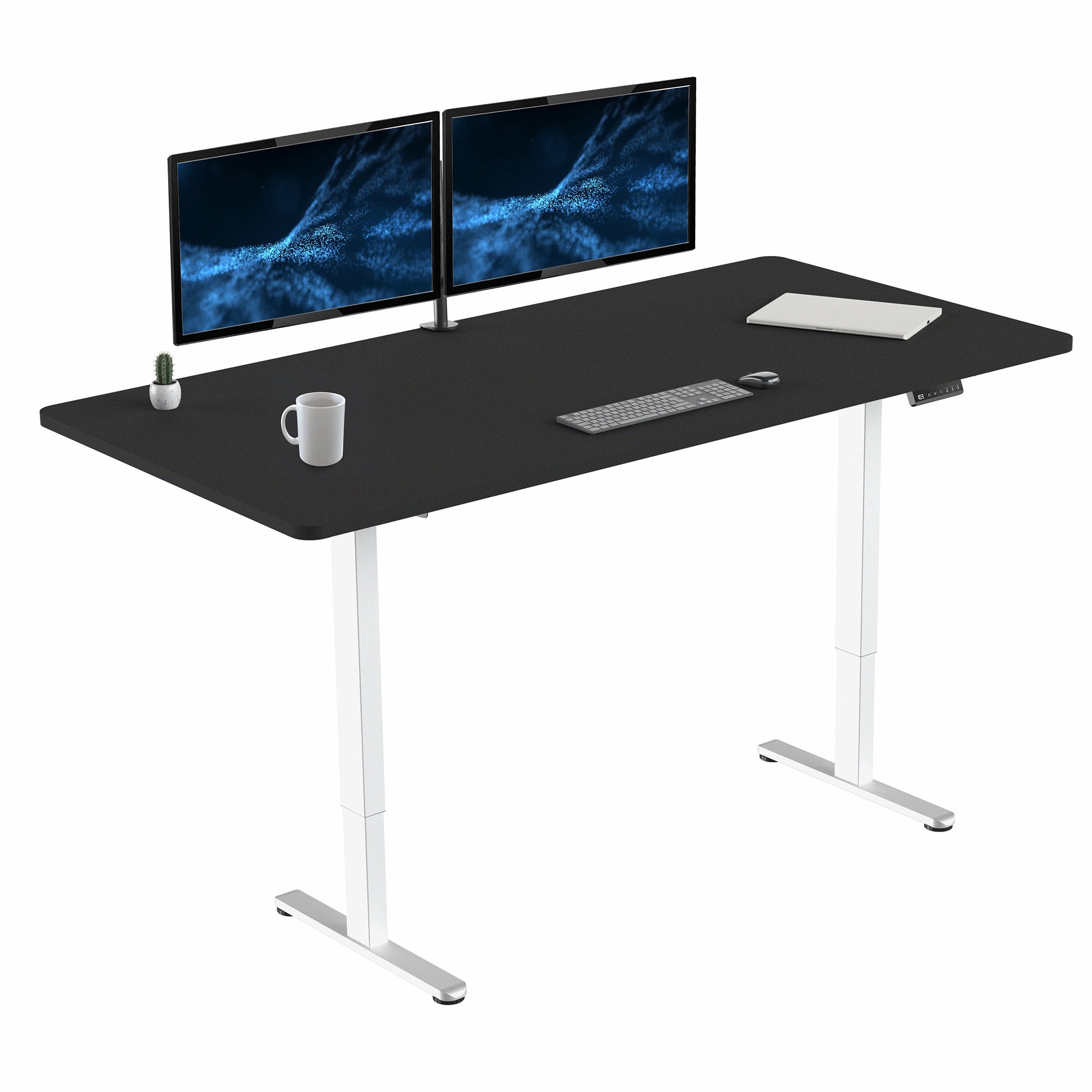 71 x 36 inch dual motor electric desk featuring smart controller height adjustment with memory settings