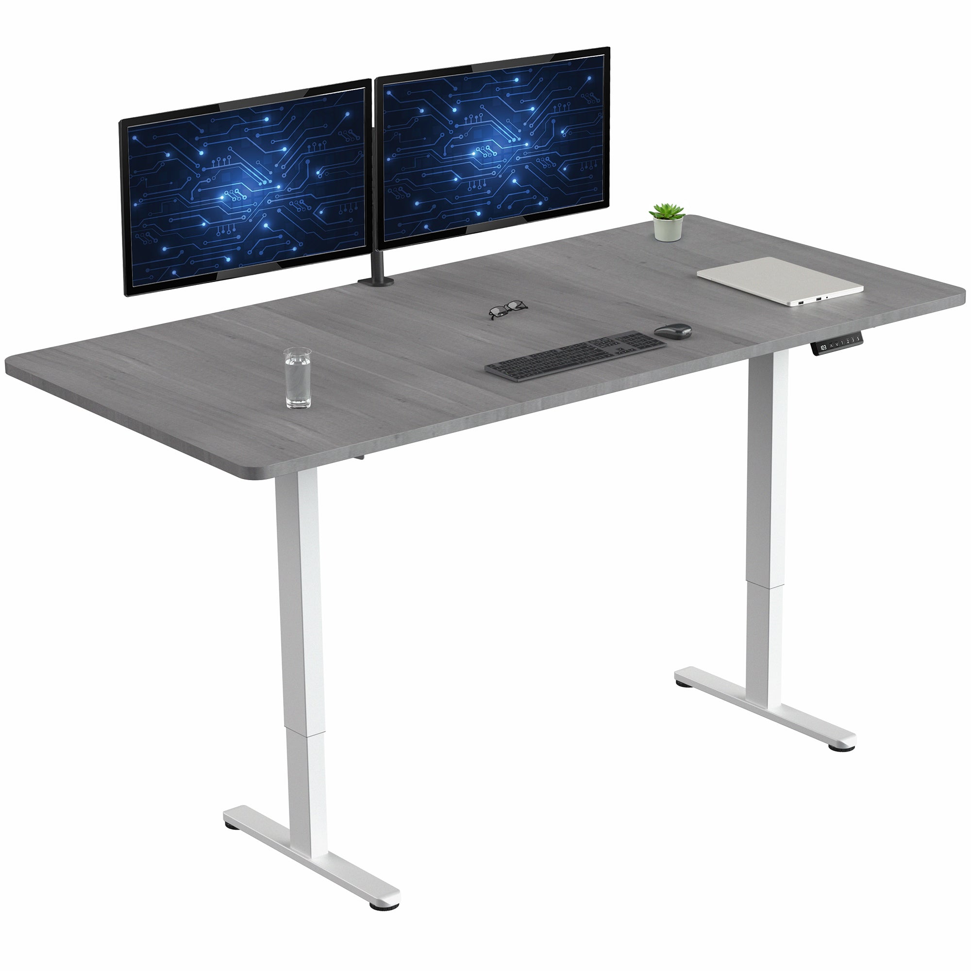 71 x 36 inch dual motor electric desk featuring smart controller height adjustment with memory settings