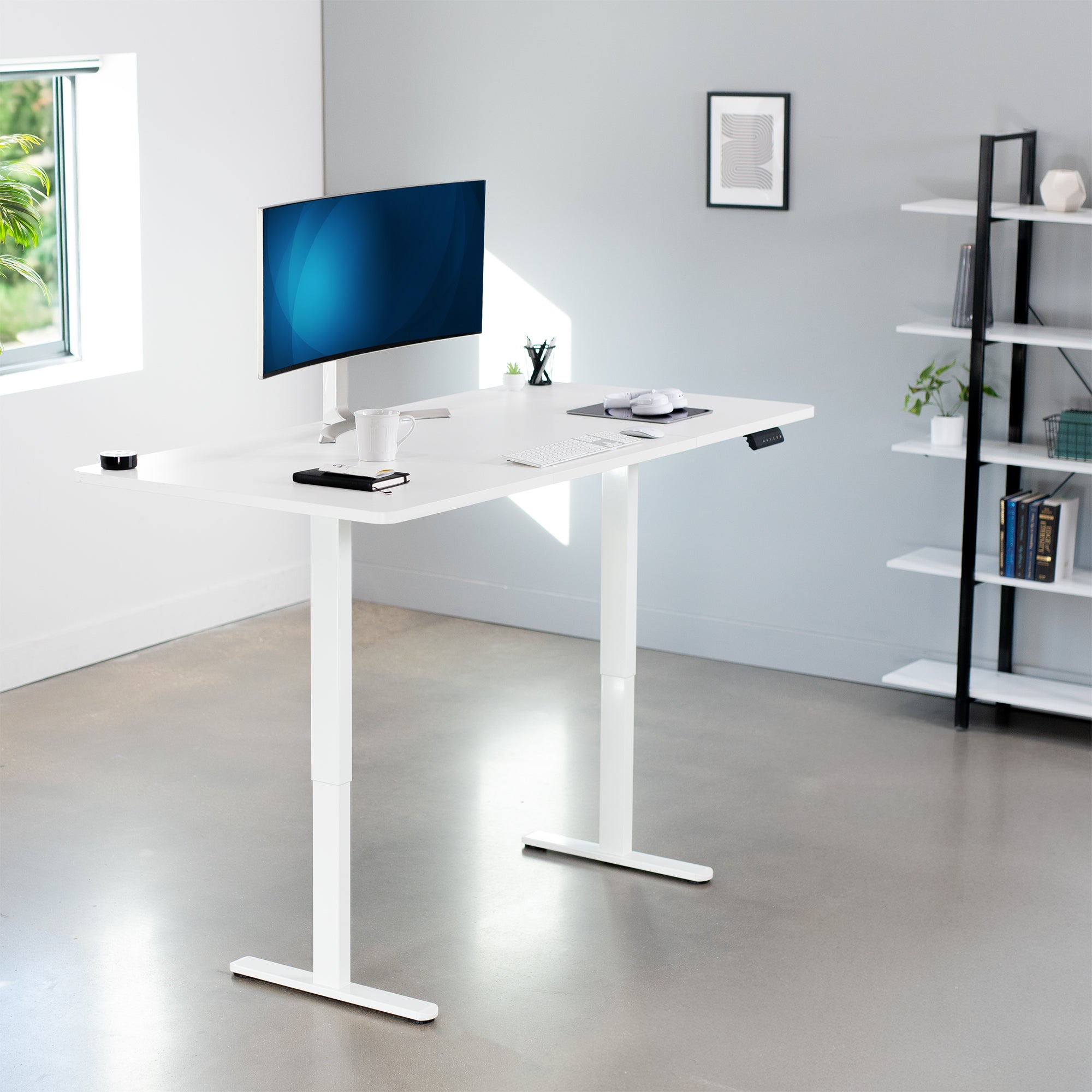 71 x 36 inch dual motor electric desk featuring smart controller height adjustment with memory settings