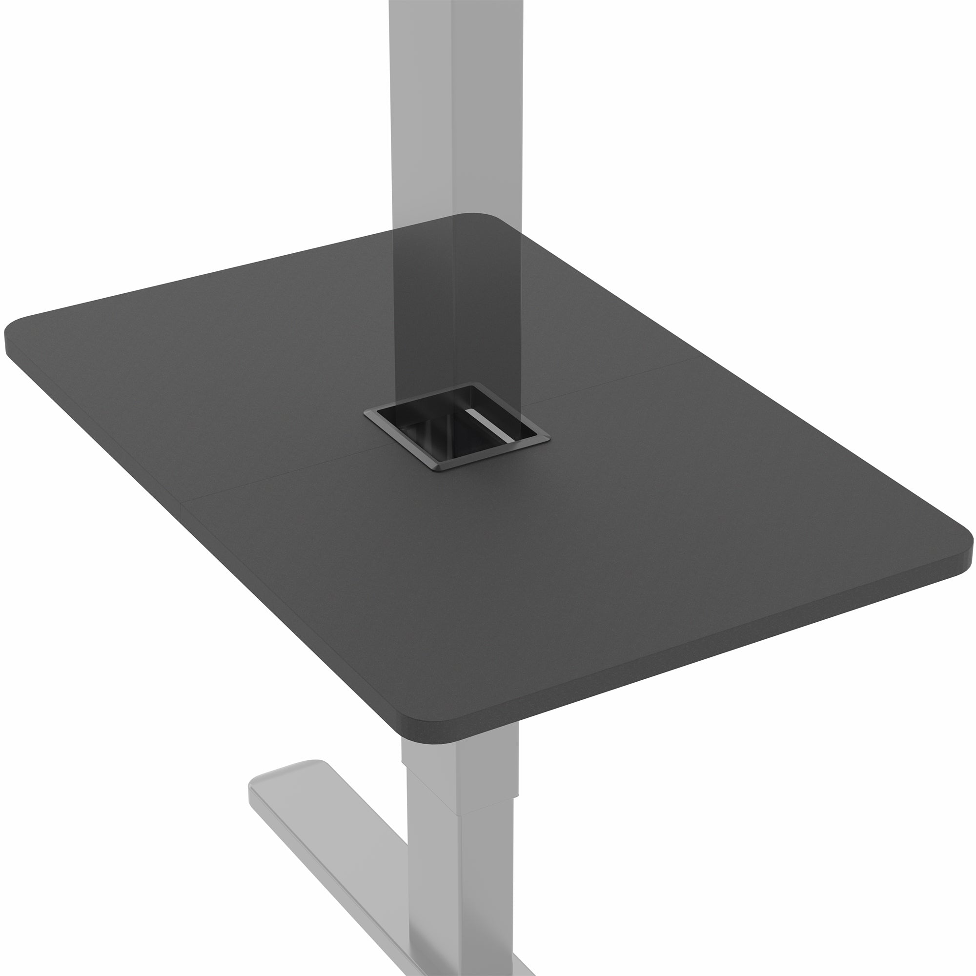 Under desk floating shelf platform that clamps onto desk leg. Provides convenient hidden storage that adjusts with your sit to stand desk.