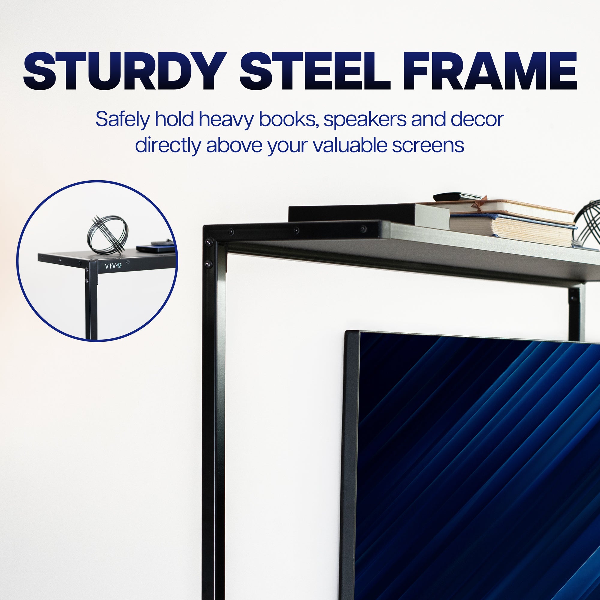 Heavy-duty 38-inch overhead desk shelf with sturdy steel frame and clamp-on mounting system