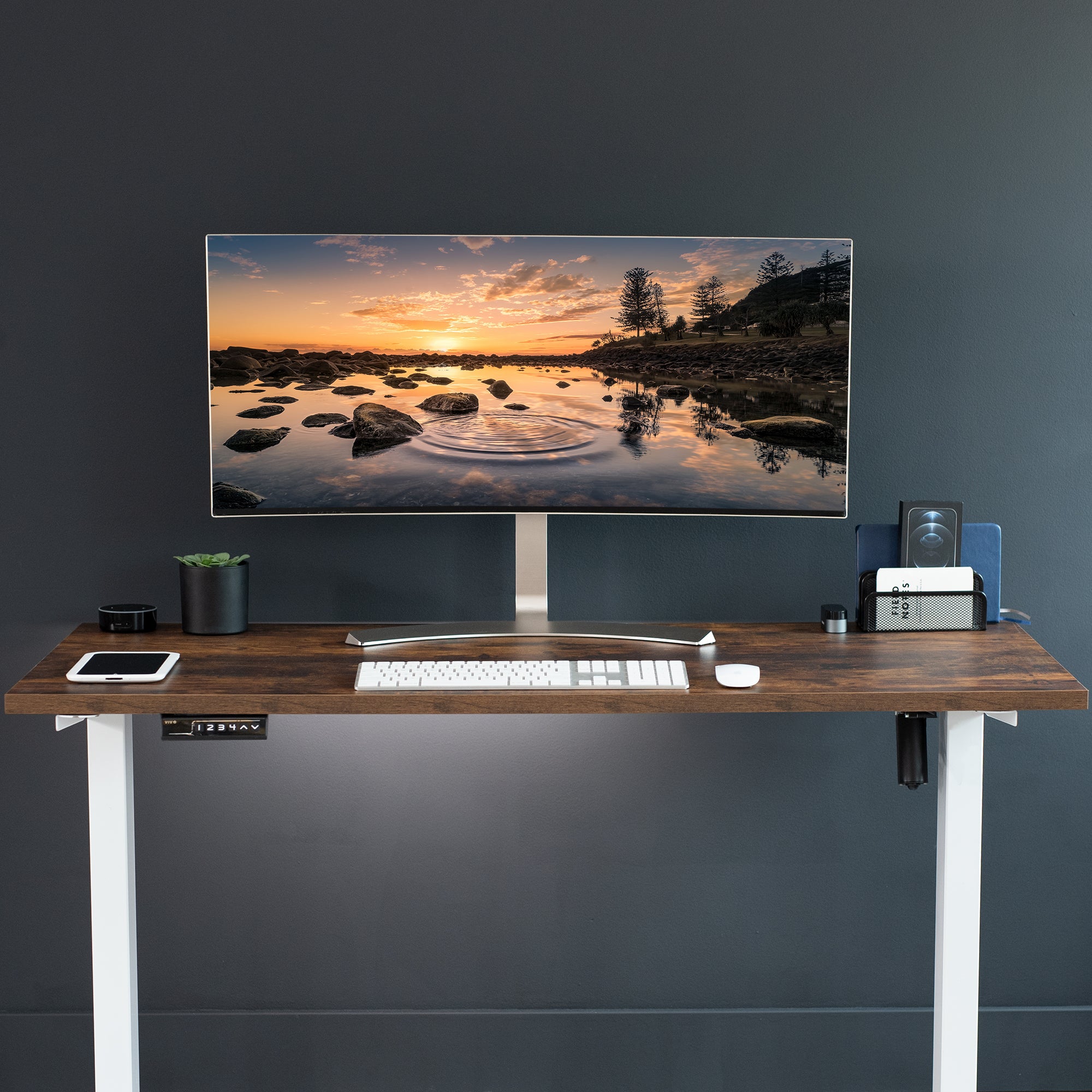 55 x 24 inch Universal Solid One-Piece Rustic Square Corner Table Top for Standard and Sit to Stand Height Adjustable Home and Office Desk Frames