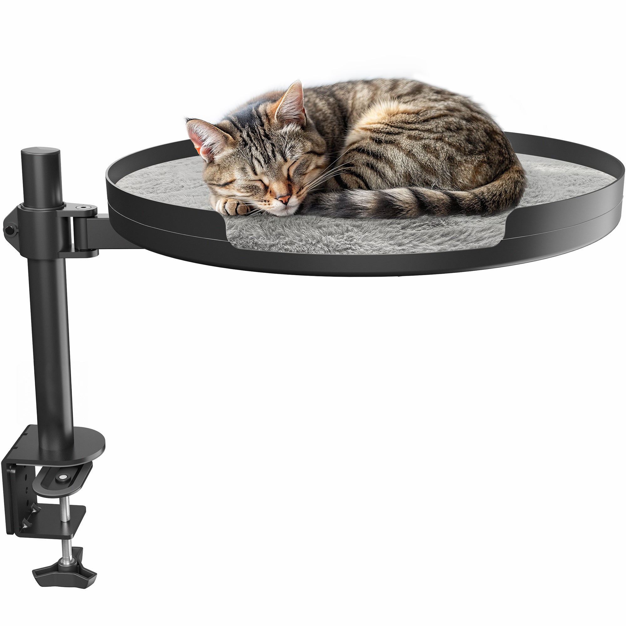 Clamp-on cat bed gives your kitty a comfortable place to rest off of the desk surface.