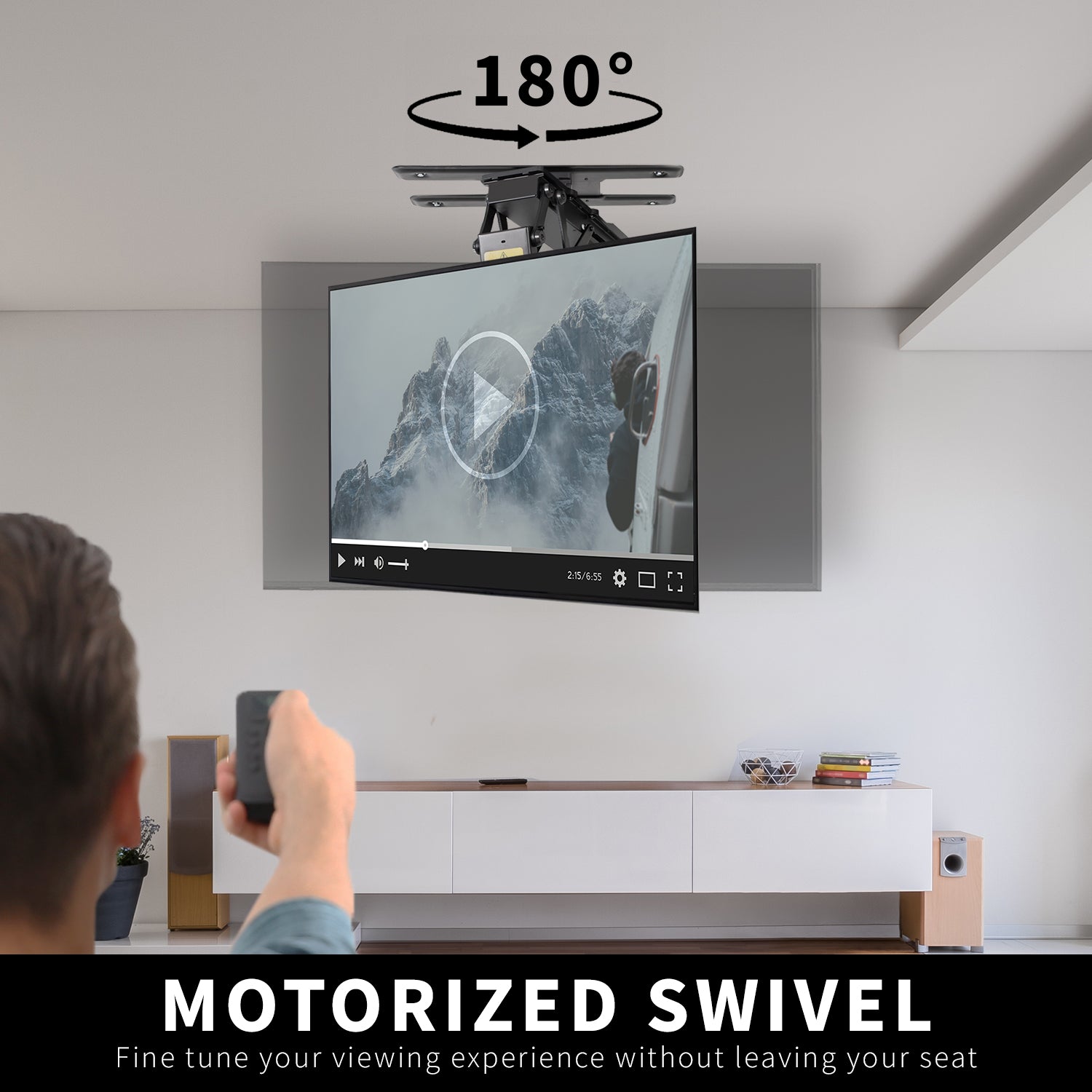 Electric Flip Down Swiveling Ceiling TV Mount for 32 to 70 inch Screens