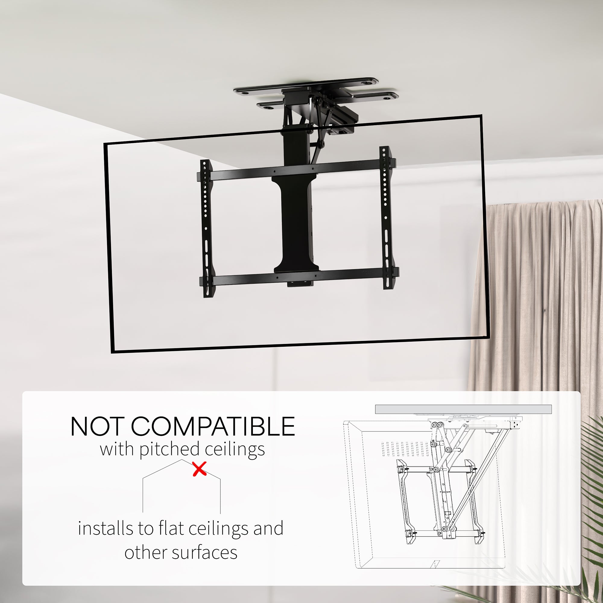 Electric Flip Down Swiveling Ceiling TV Mount for 32 to 70 inch Screens