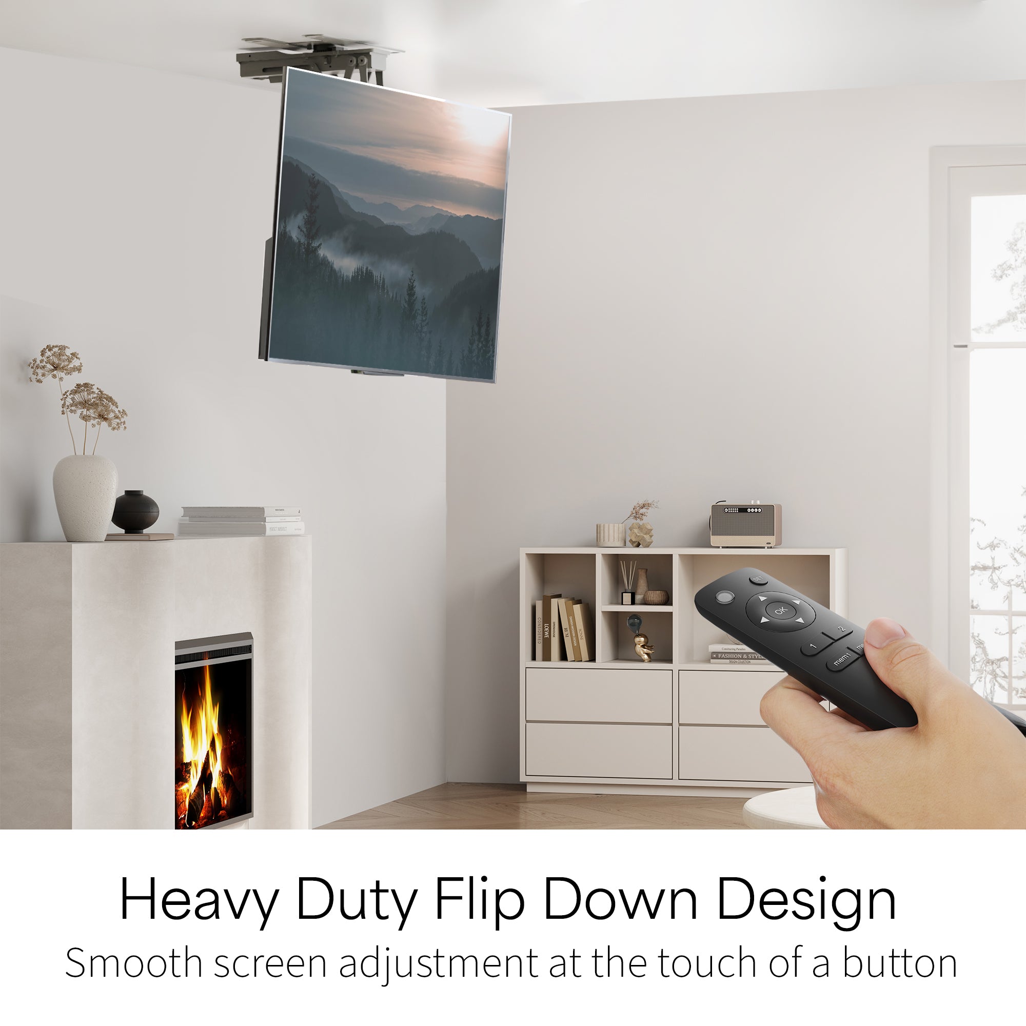 Electric Flip Down Swiveling Ceiling TV Mount for 32 to 70 inch Screens