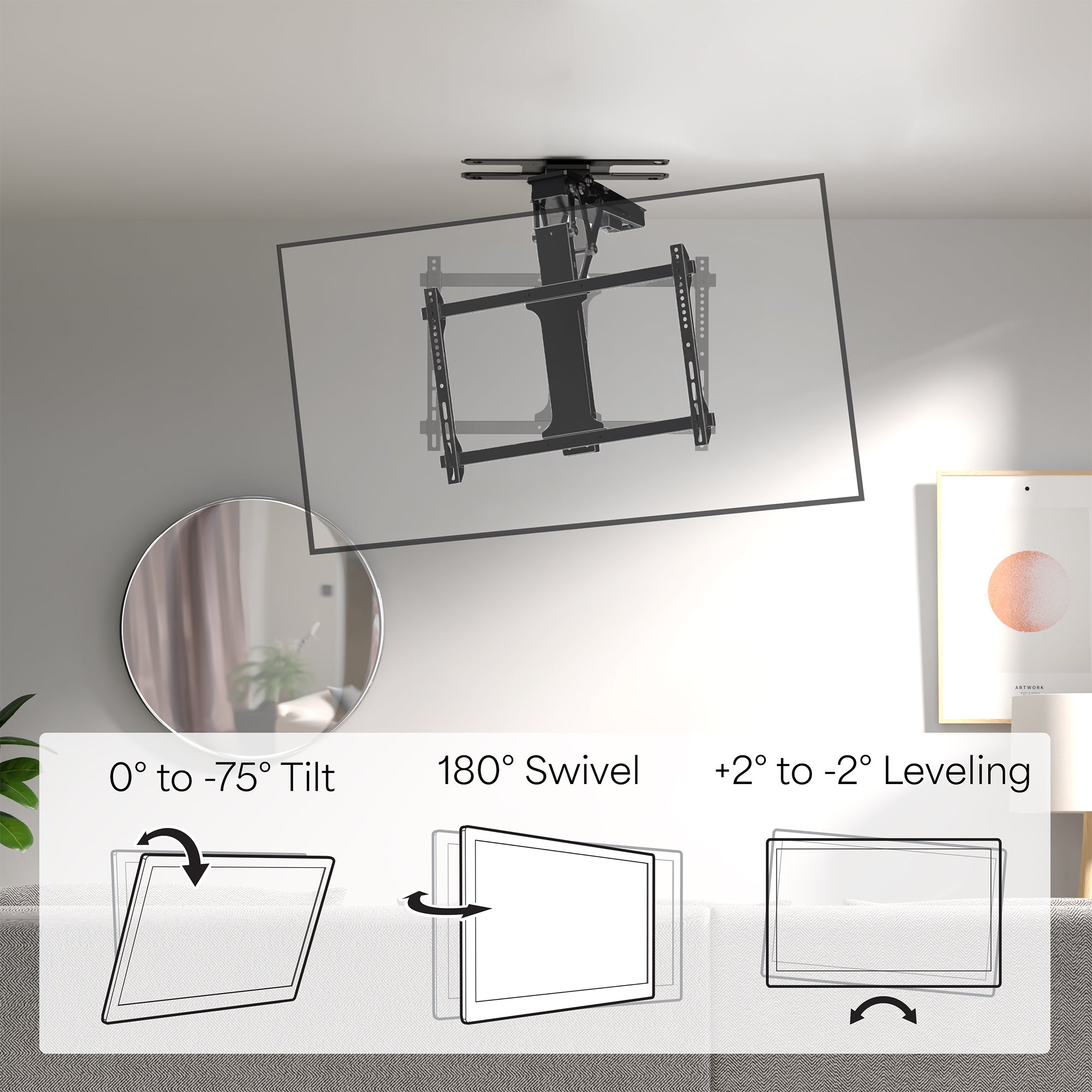 Electric Flip Down Swiveling Ceiling TV Mount for 32 to 70 inch Screens