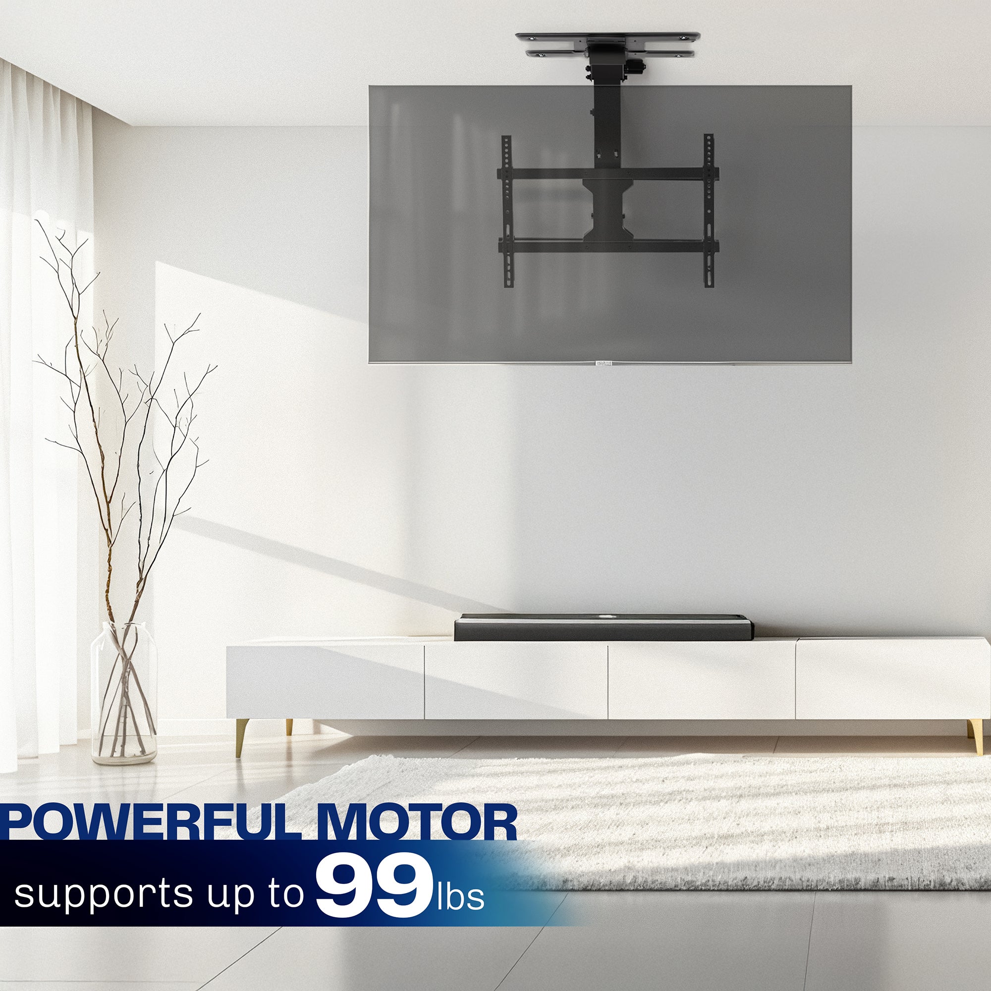 Electric Flip Down Ceiling TV Mount with powerful motor that holds up to 99lbs.