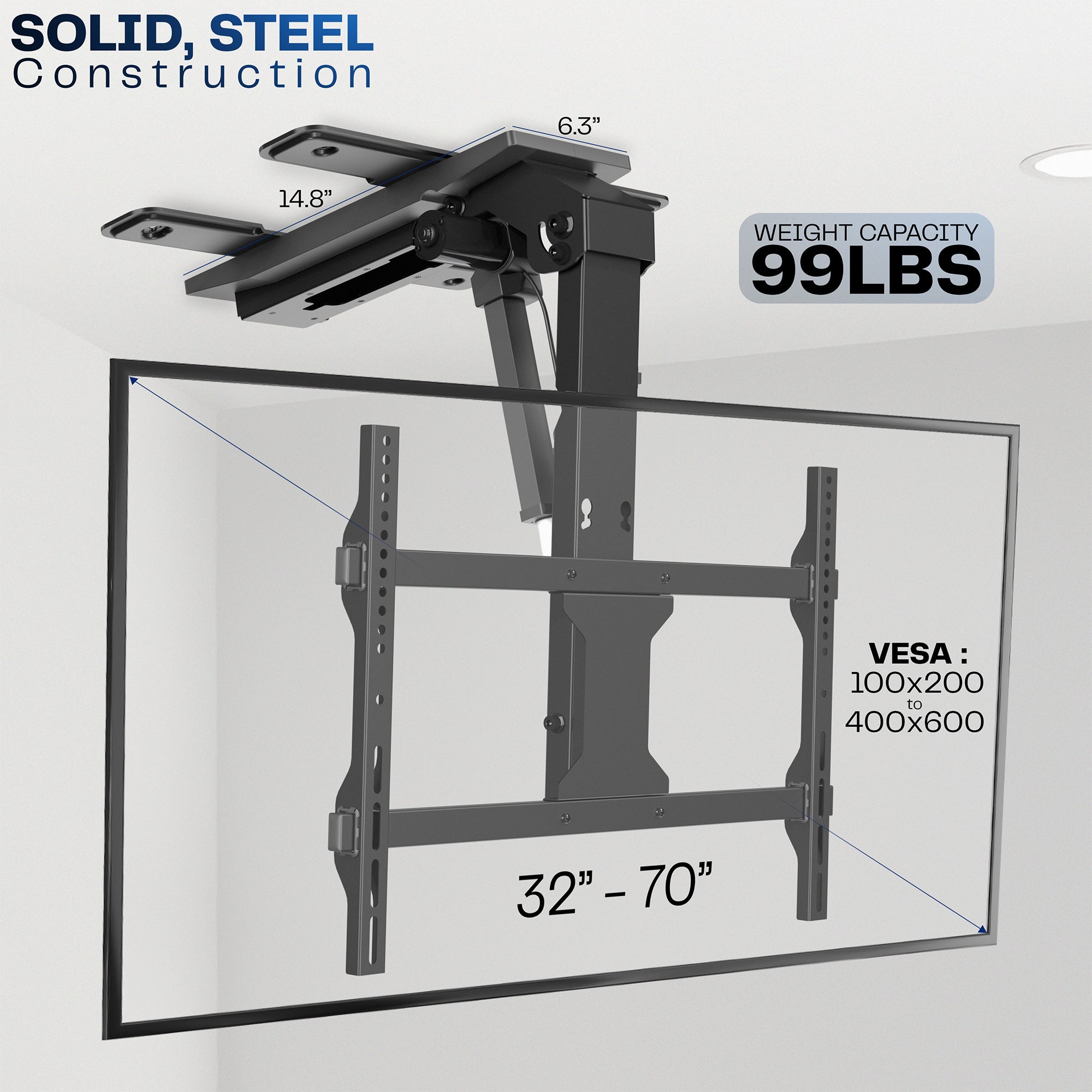 Solid steel construction that holds up to 99lbs.