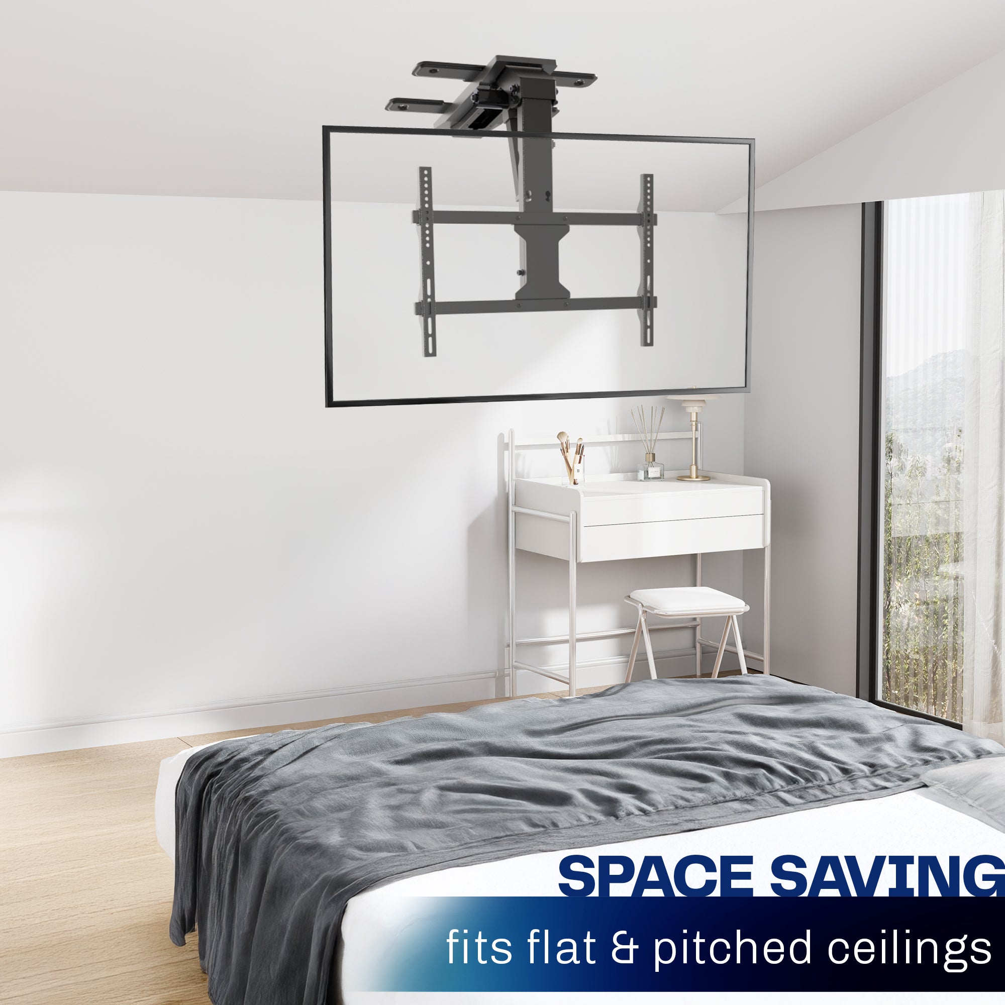 Space saving design, fits flat and pitched ceilings.