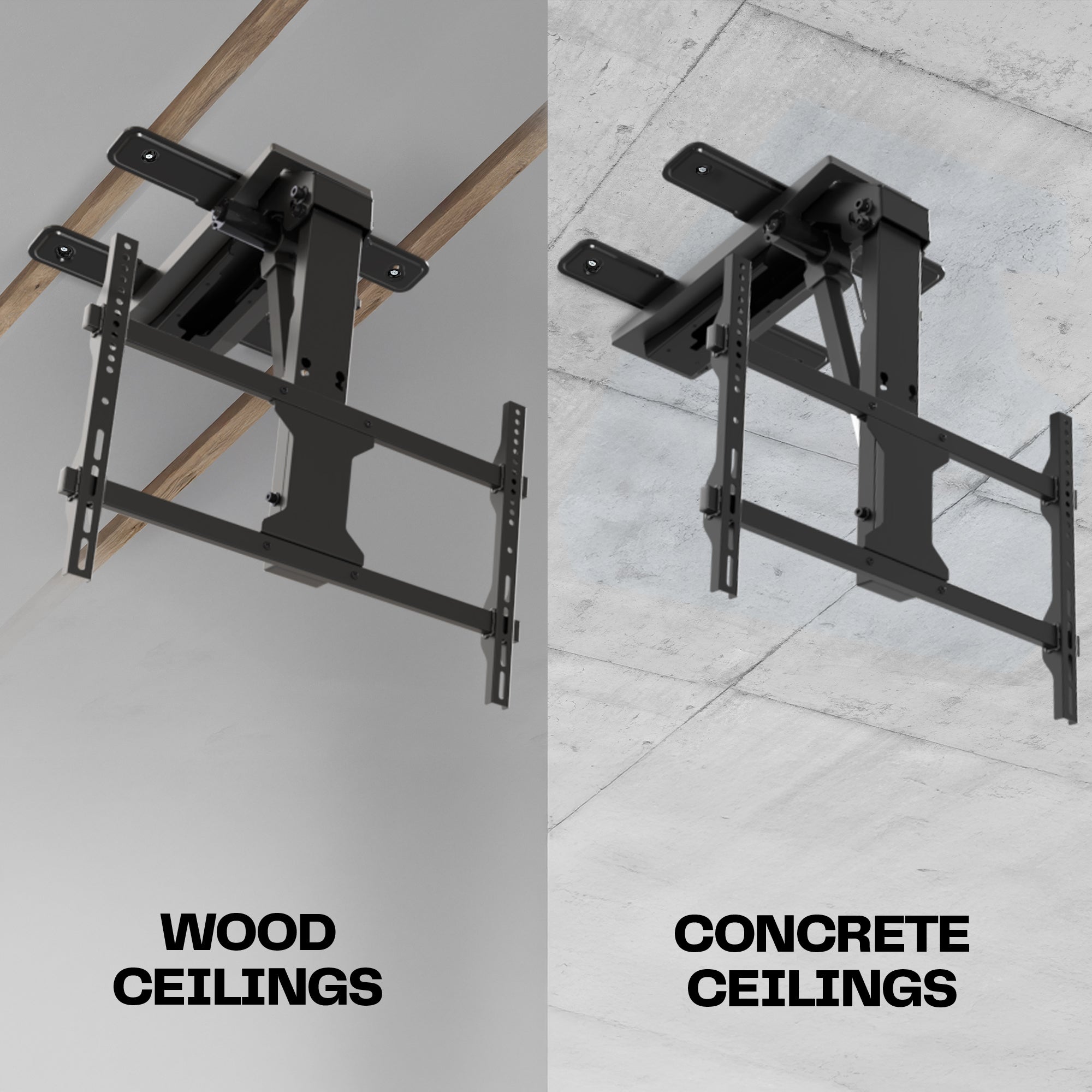 Installs on wood and concrete ceilings.