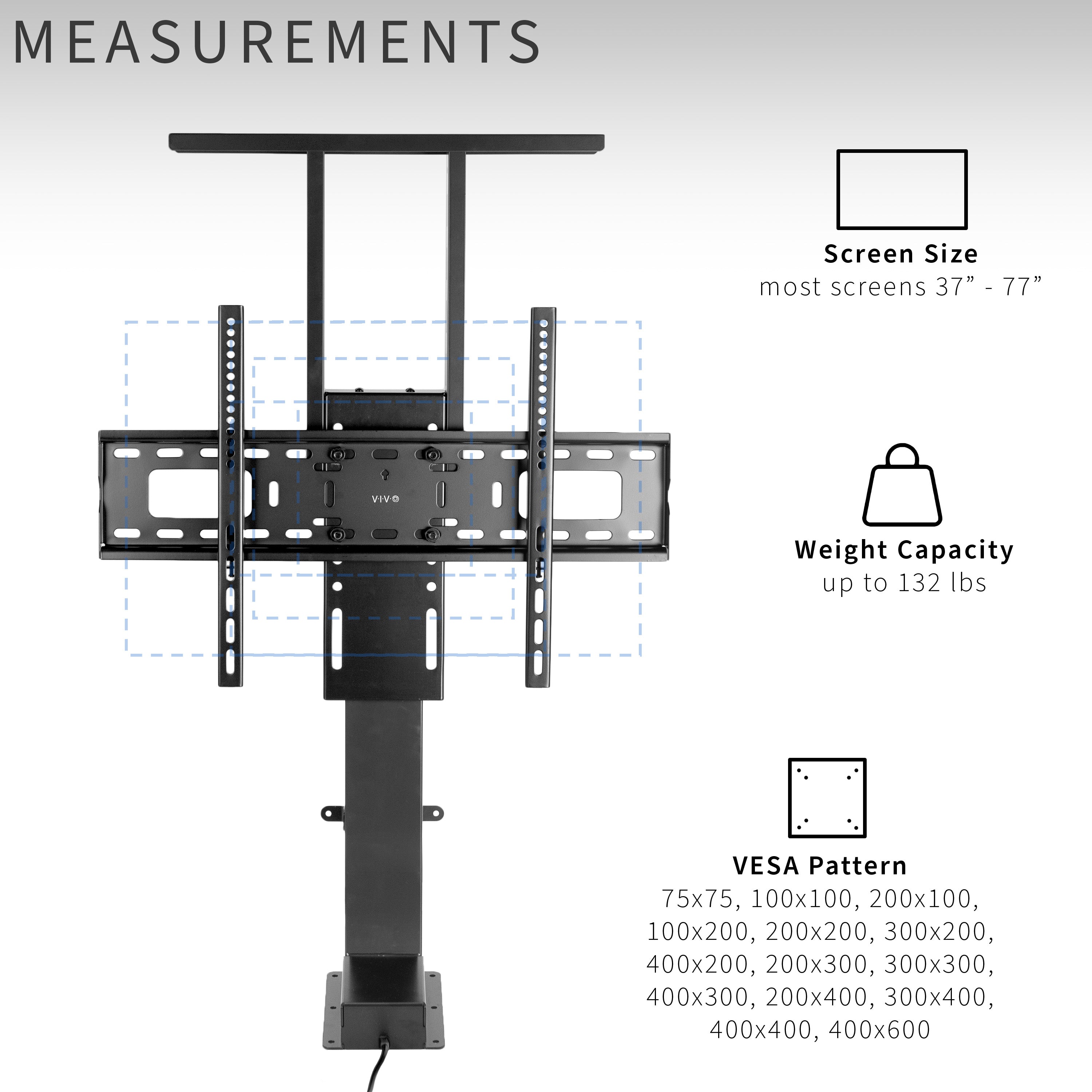 Motorized Large TV Stand for 37 to 77 inch Screens, Vertical Lift Television Stand with Remote Control, Compact TV Mount Bracket