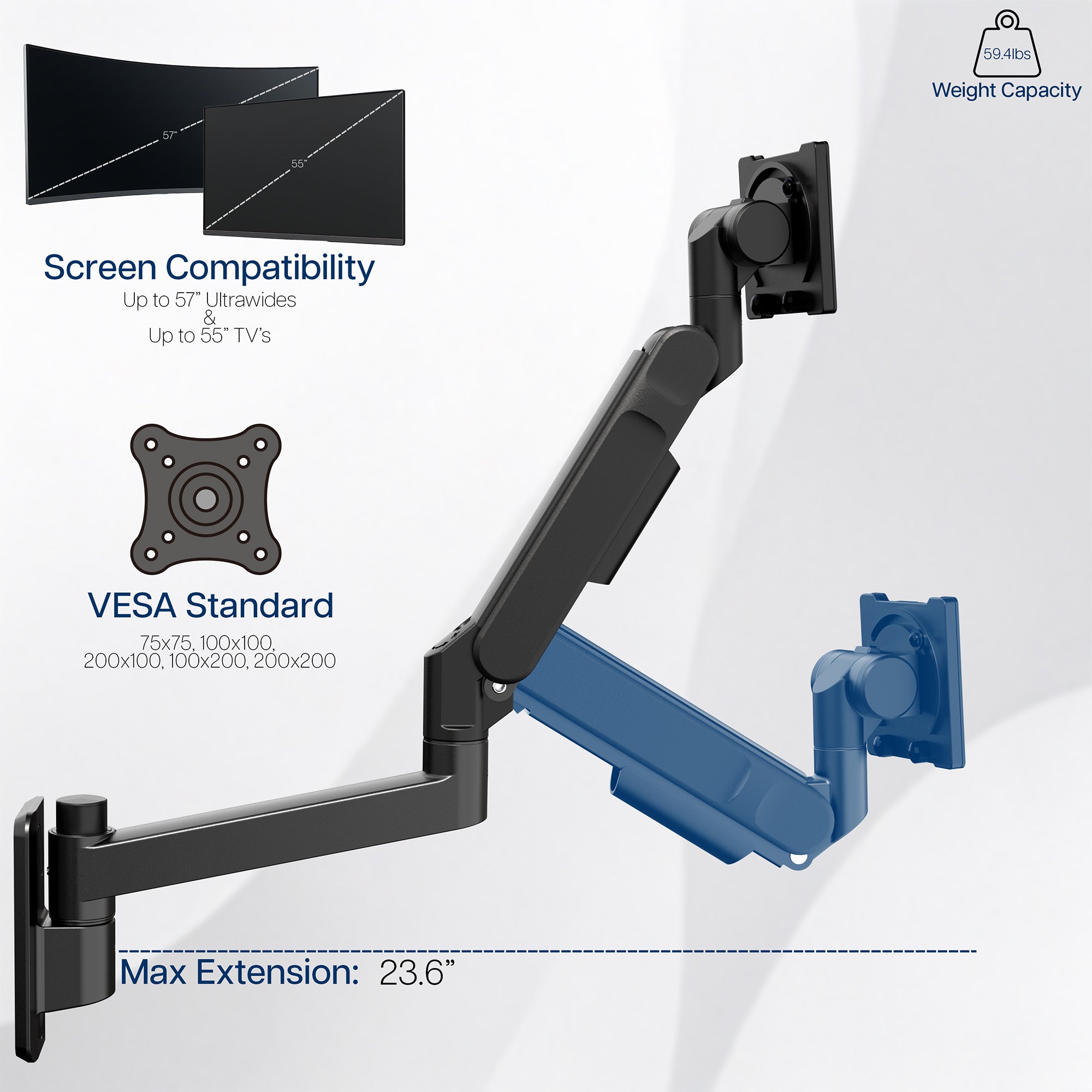 Single Ultrawide Monitor Wall Mount - Up to 57" Screens