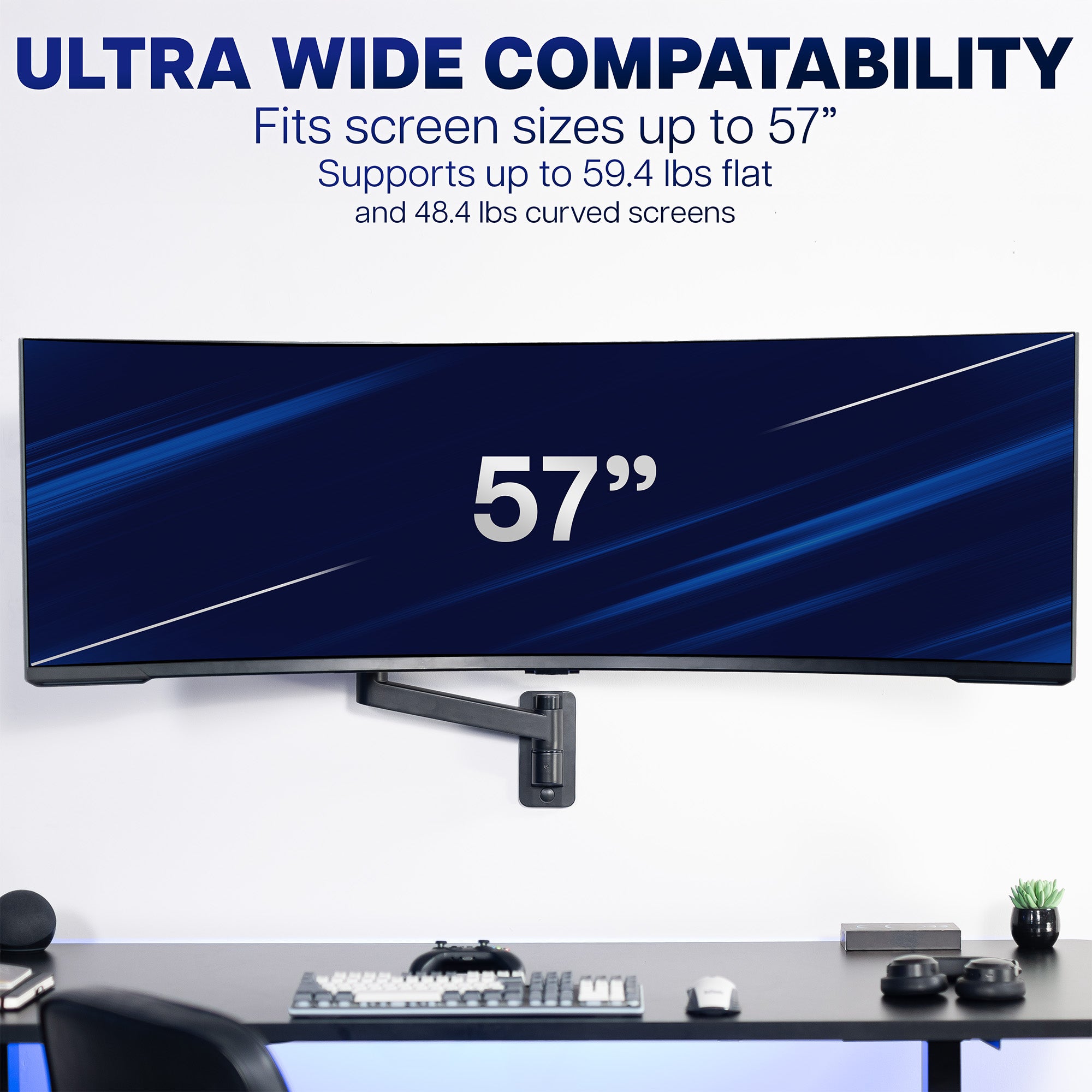 Single Ultrawide Monitor Wall Mount - Up to 57" Screens