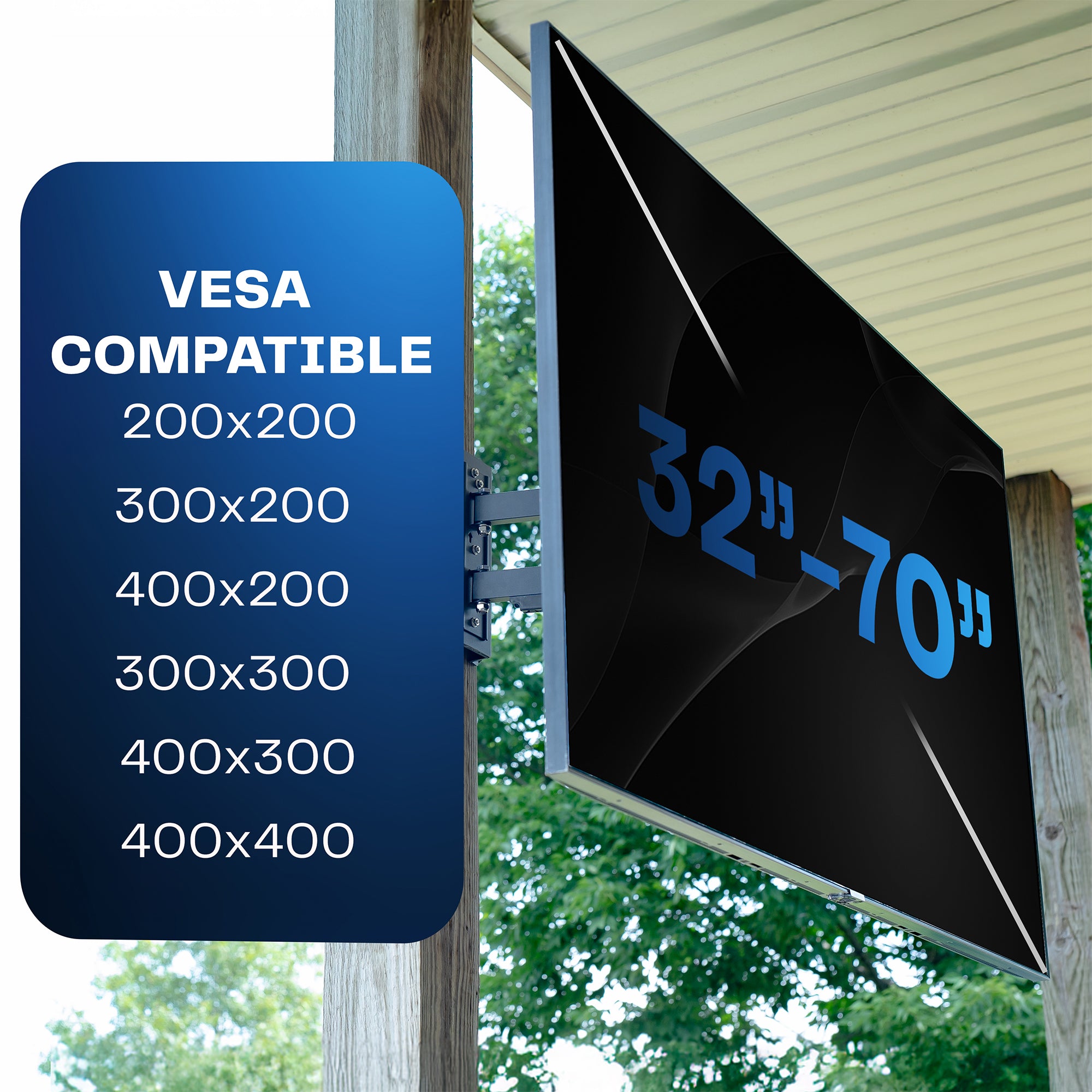 VESA compatible mounting panel with size options and a screen displaying.