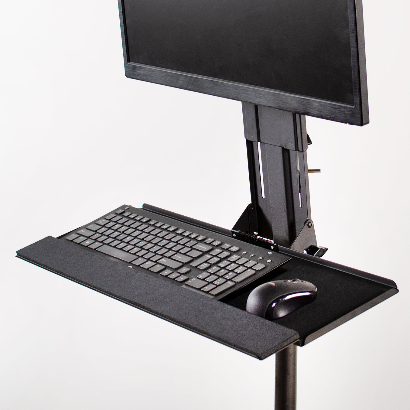 Extra tall yet sturdy monitor mount with an attached keyboard tray from VIVO.