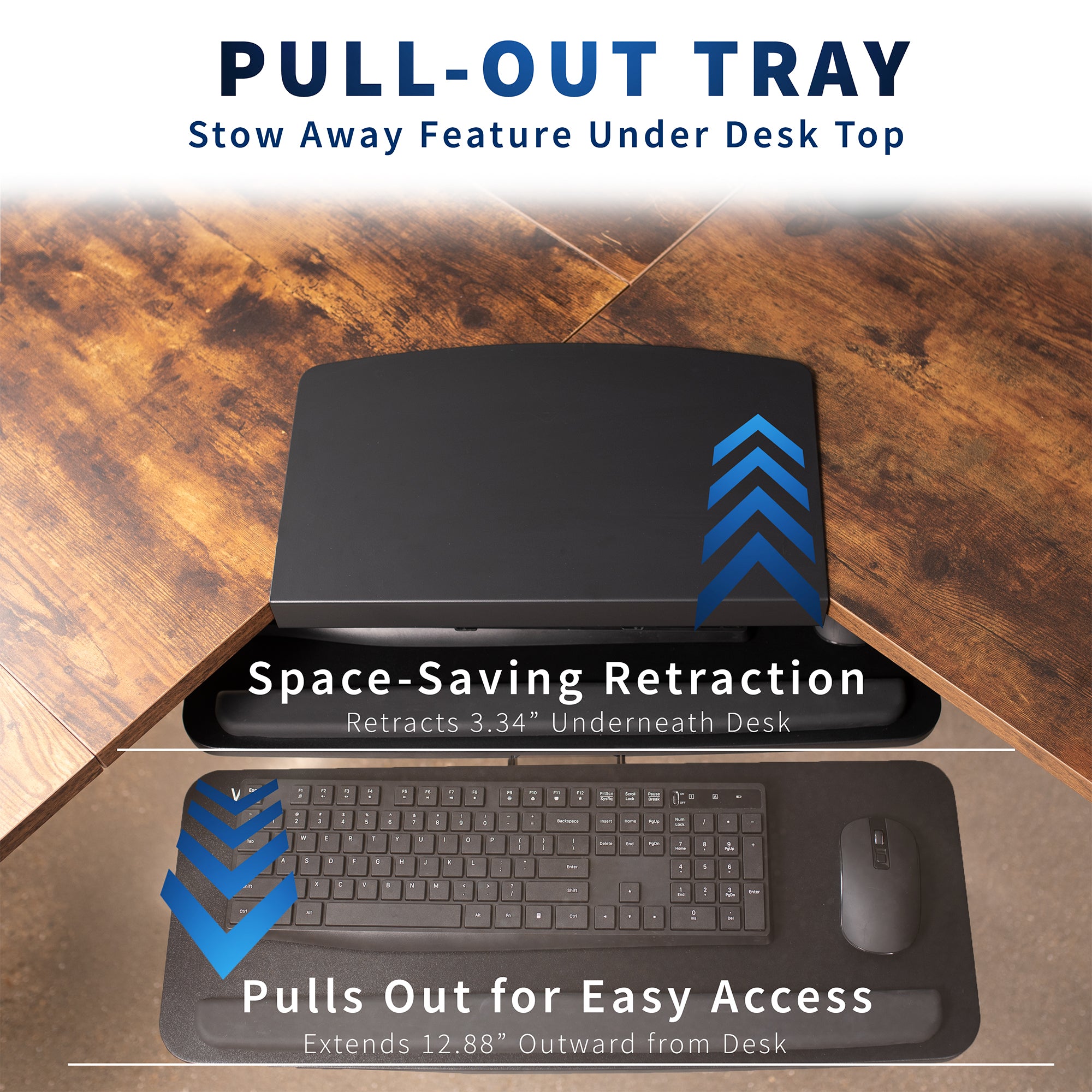Adjustable Computer Keyboard and Mouse Platform Tray with Corner Connector
