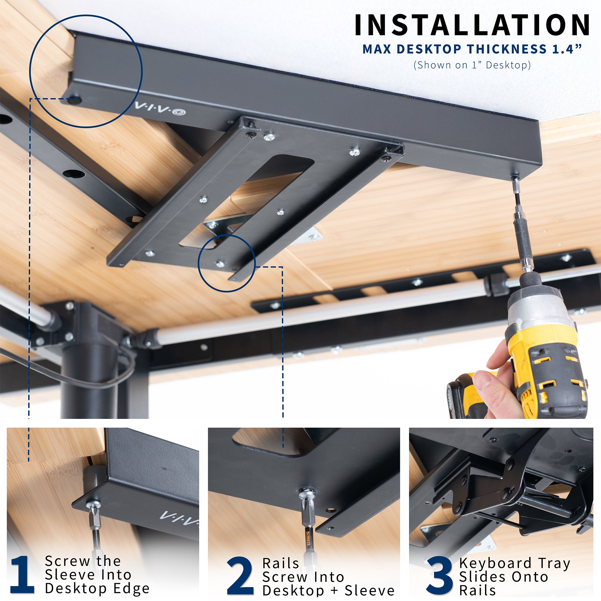 Adjustable Computer Keyboard and Mouse Platform Tray with Corner Connector