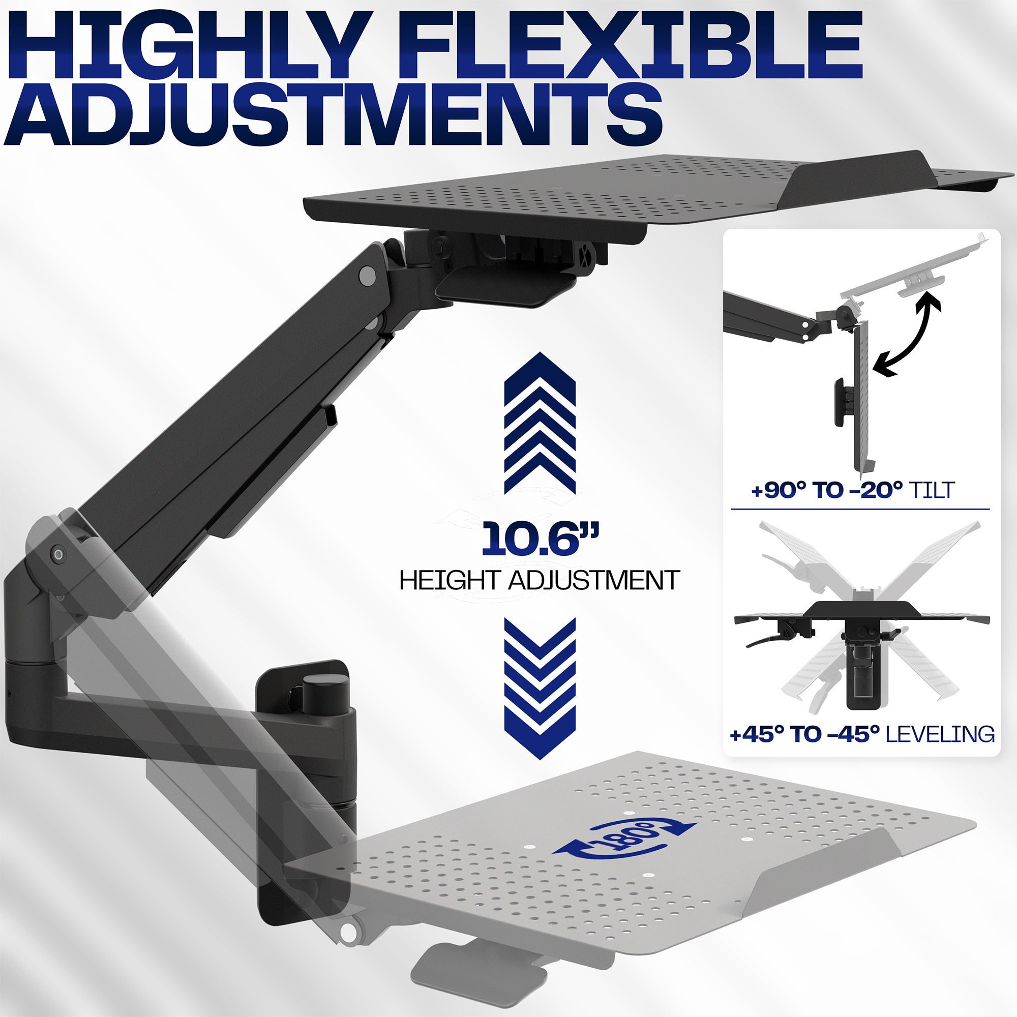 Highly flexible adjustments to create an ergonomic workstation.