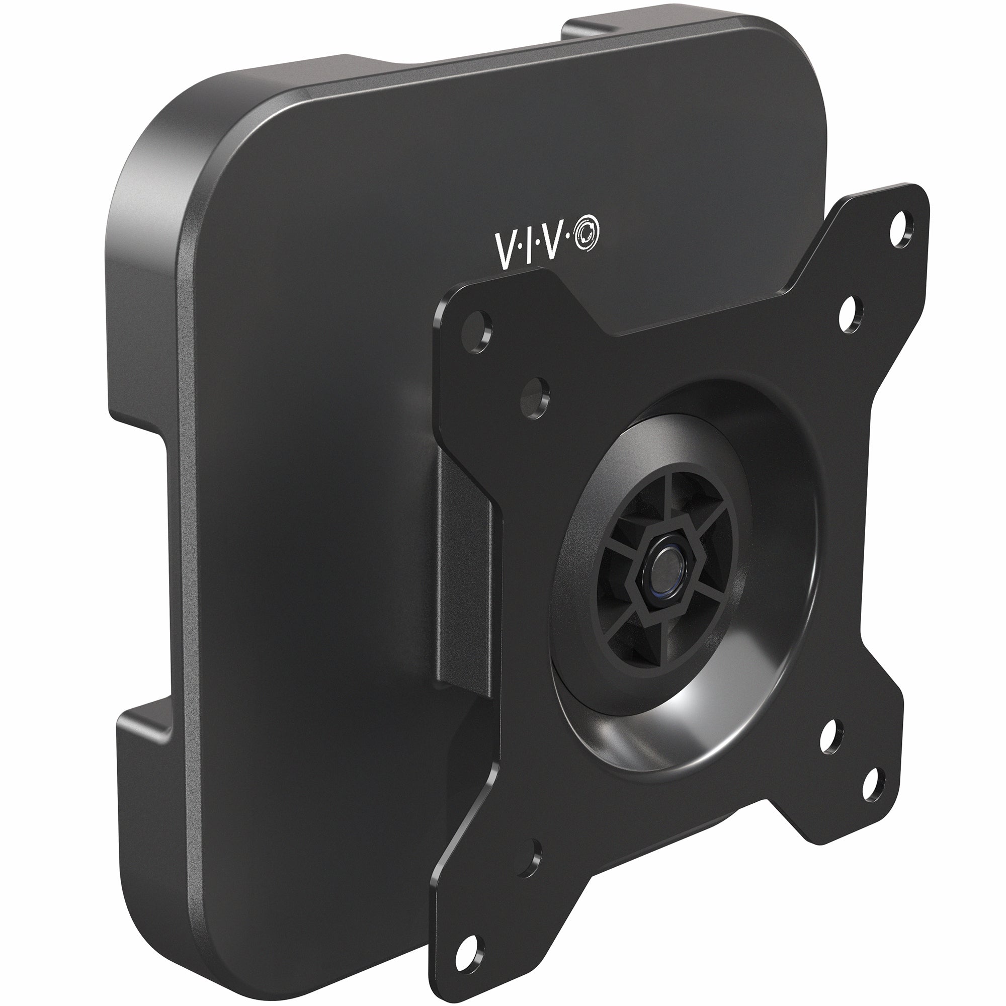 A black magnetic monitor mount by VIVO, with a square base and a circular holder in the center.