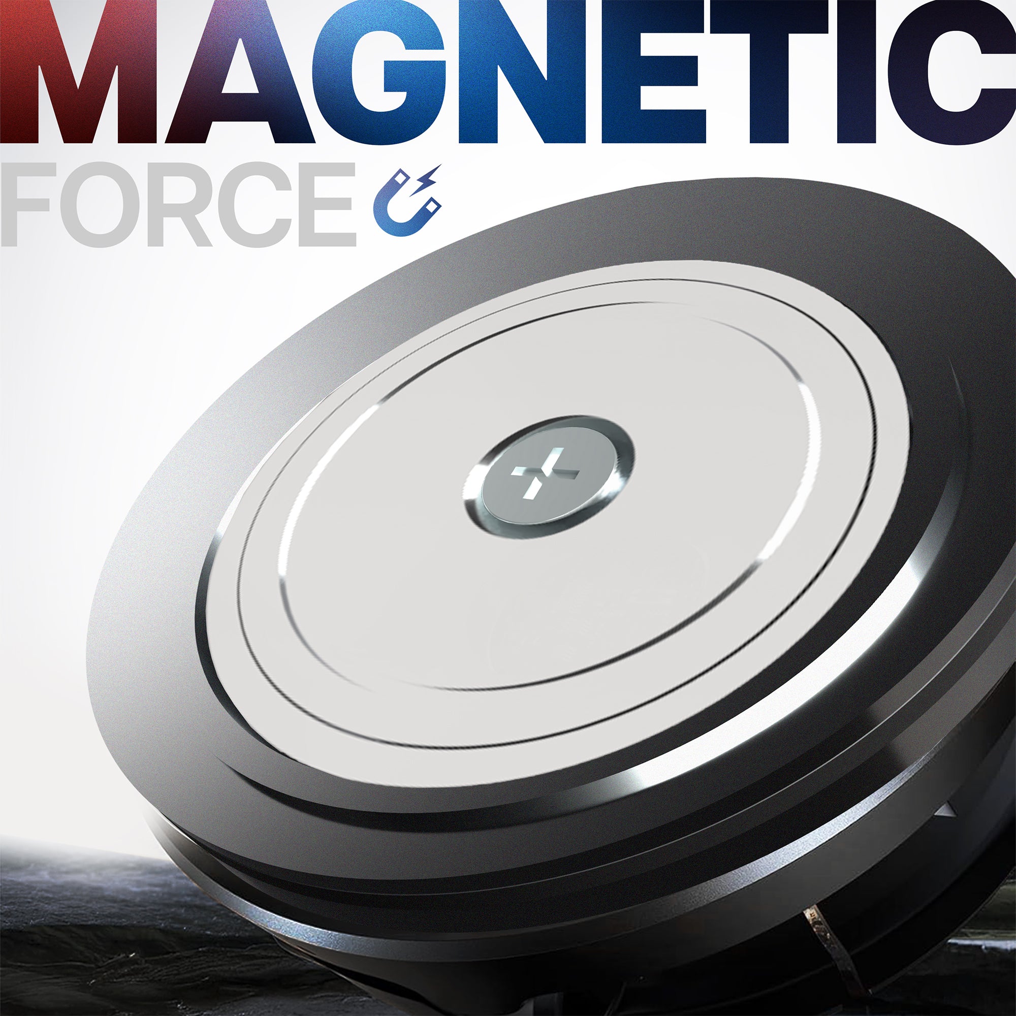 Black metal bracket with large magnet on a white background.